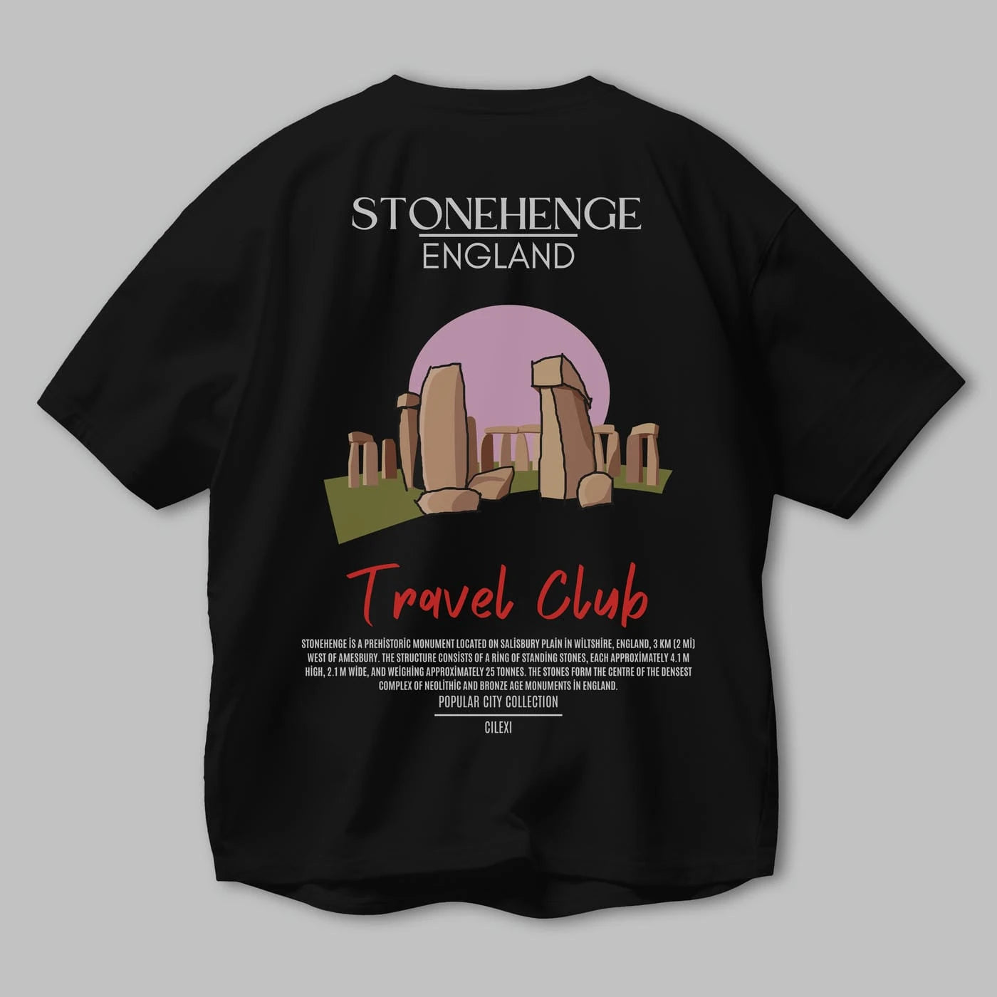 Stonehenge England Arka Baskılı Oversize t-shirt Erkek Kadın Pamuk Bisiklet Yaka tişort