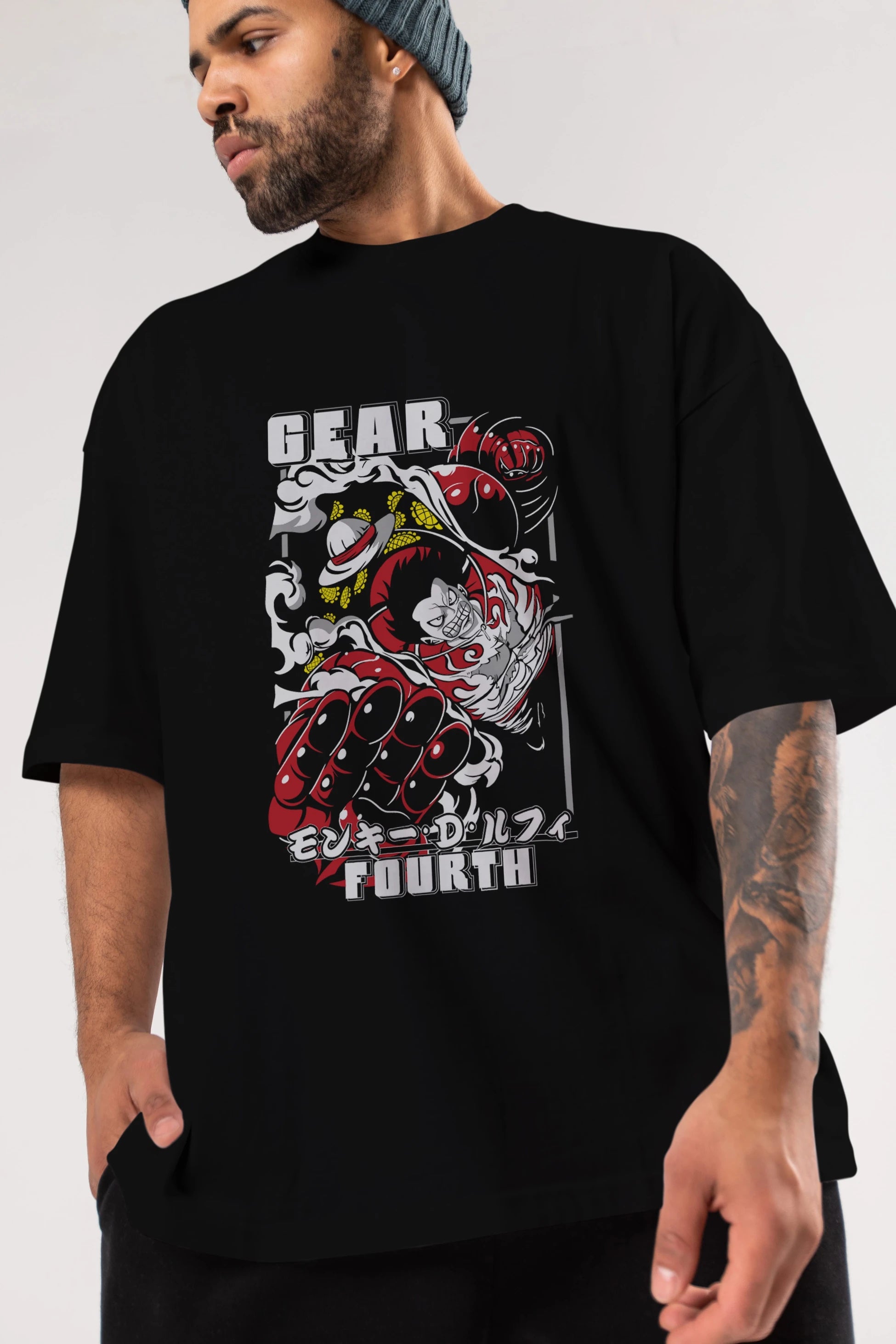 LUFFY gear fourth Anime Ön Baskılı Oversize t-shirt %100 pamuk Erkek Kadın Unisex