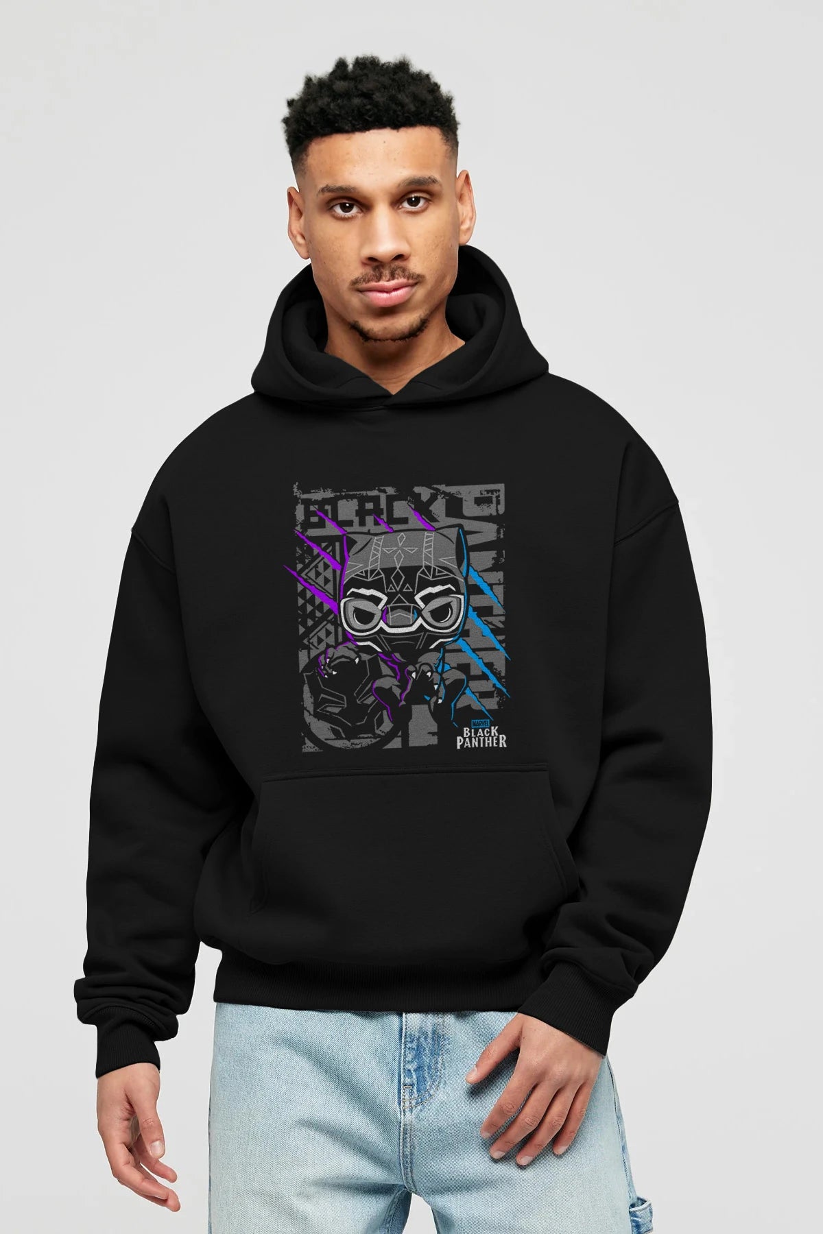Black Panther Ön Baskılı Hoodie Oversize Kapüşonlu Sweatshirt Erkek Kadın Unisex