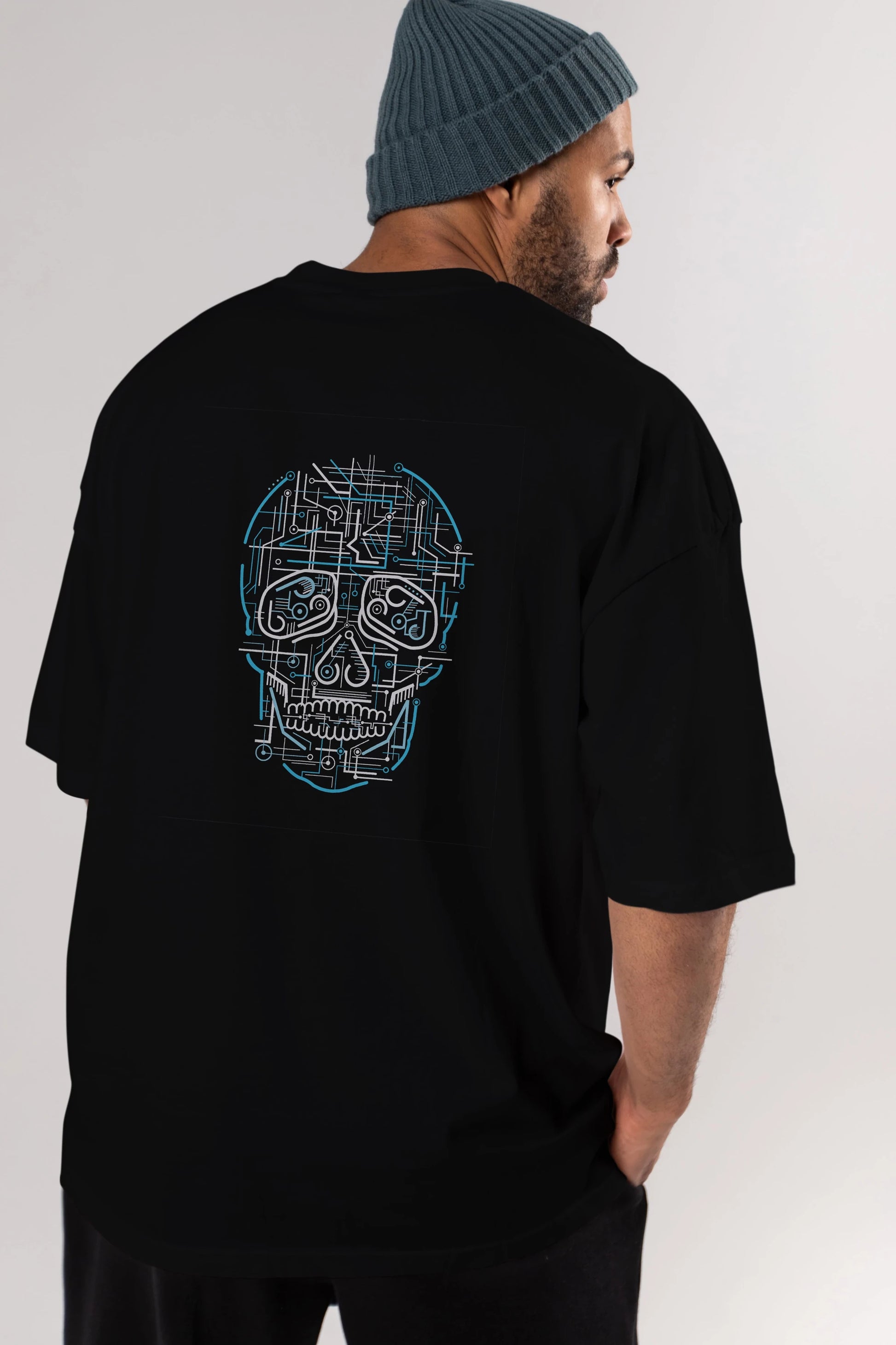 Electric Skull Arka Baskılı Oversize t-shirt %100 pamuk Erkek Kadın Unisex