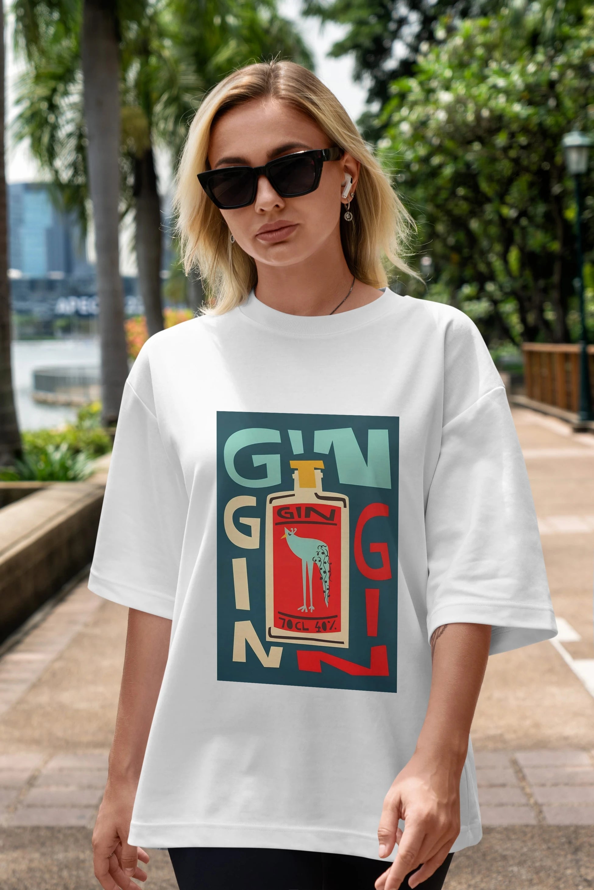 Gin 2 Ön Baskılı Oversize t-shirt Erkek Kadın Unisex %100 Pamuk Bisiklet Yaka tişort