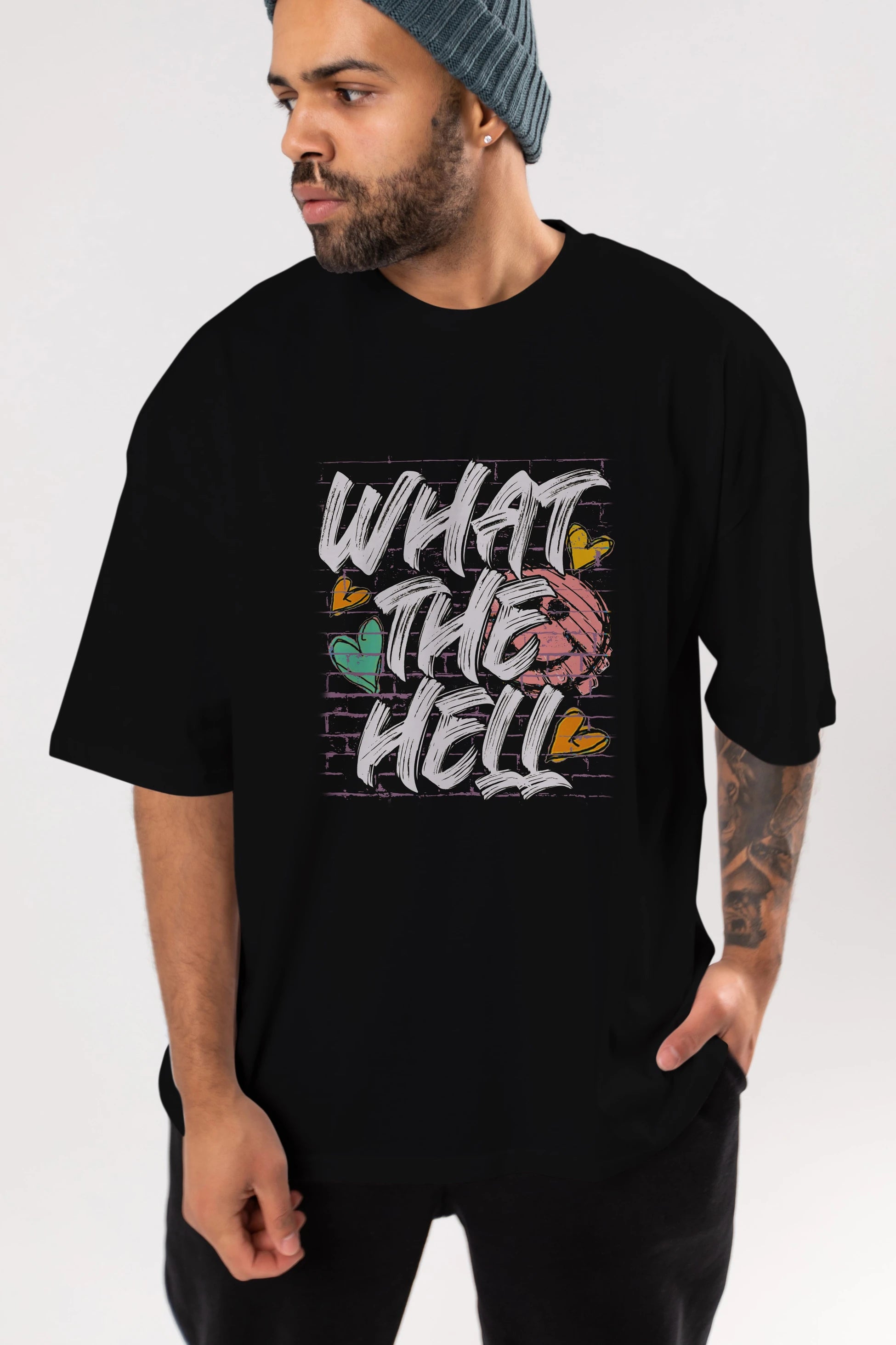 What The Hell Ön Baskılı Oversize t-shirt Erkek Kadın Unisex