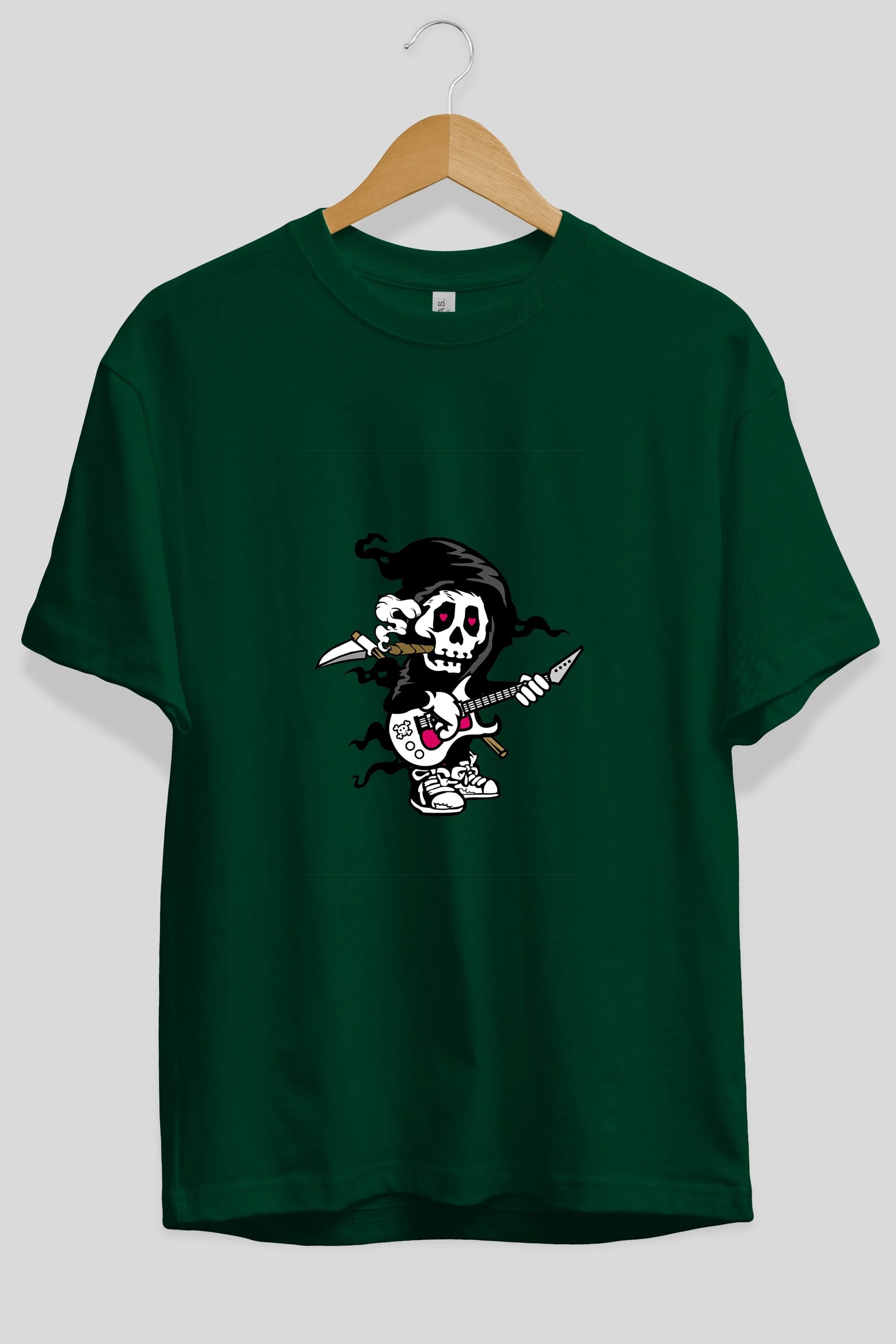 Grim Rockstar Ön Baskılı Oversize t-shirt Erkek Kadın Unisex %100 Pamuk tişort