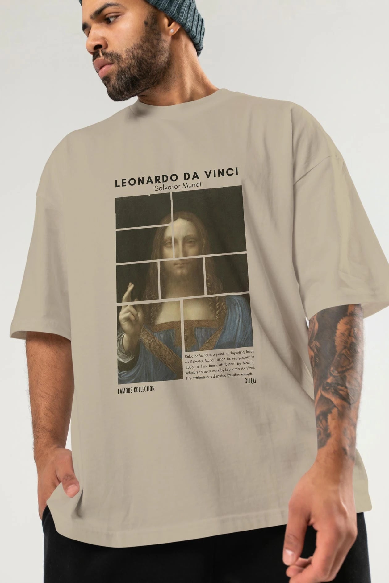 Salvador Mundi ön Baskılı Oversize t-shirt Erkek Kadın Bisiklet Yaka Pamuk tişort