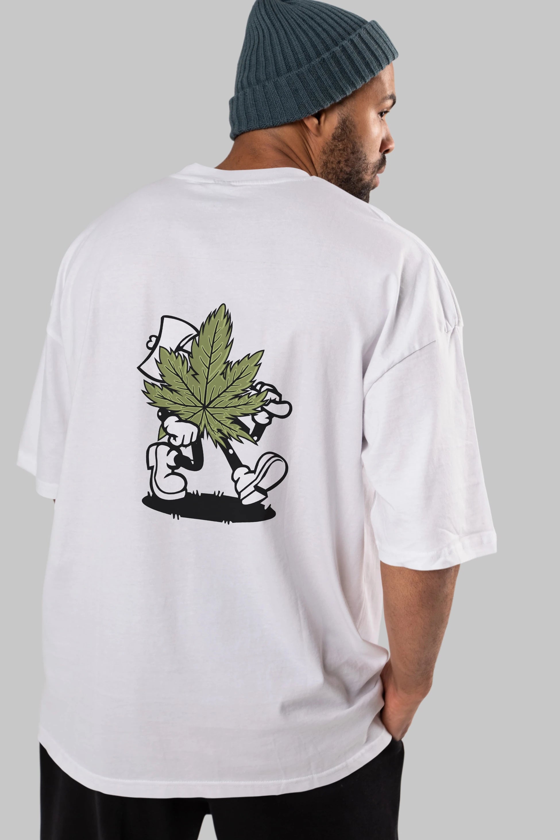 Weed Arka Baskılı Oversize t-shirt Erkek Kadın Unisex %100 Pamuk tişort
