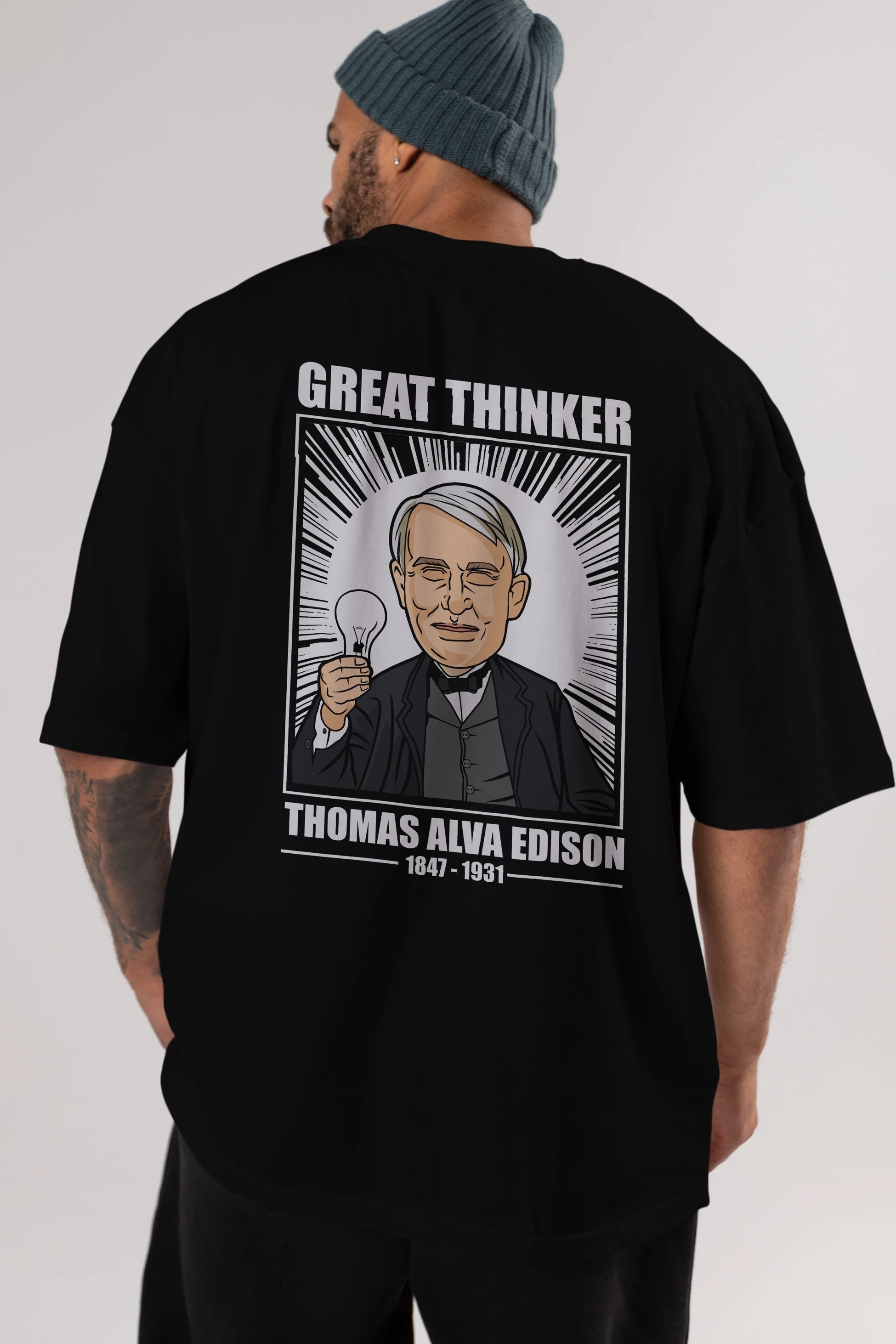 Thomas Alfa Edison Arka Baskılı Oversize t-shirt Erkek Kadın Unisex %100 Pamuk tişort