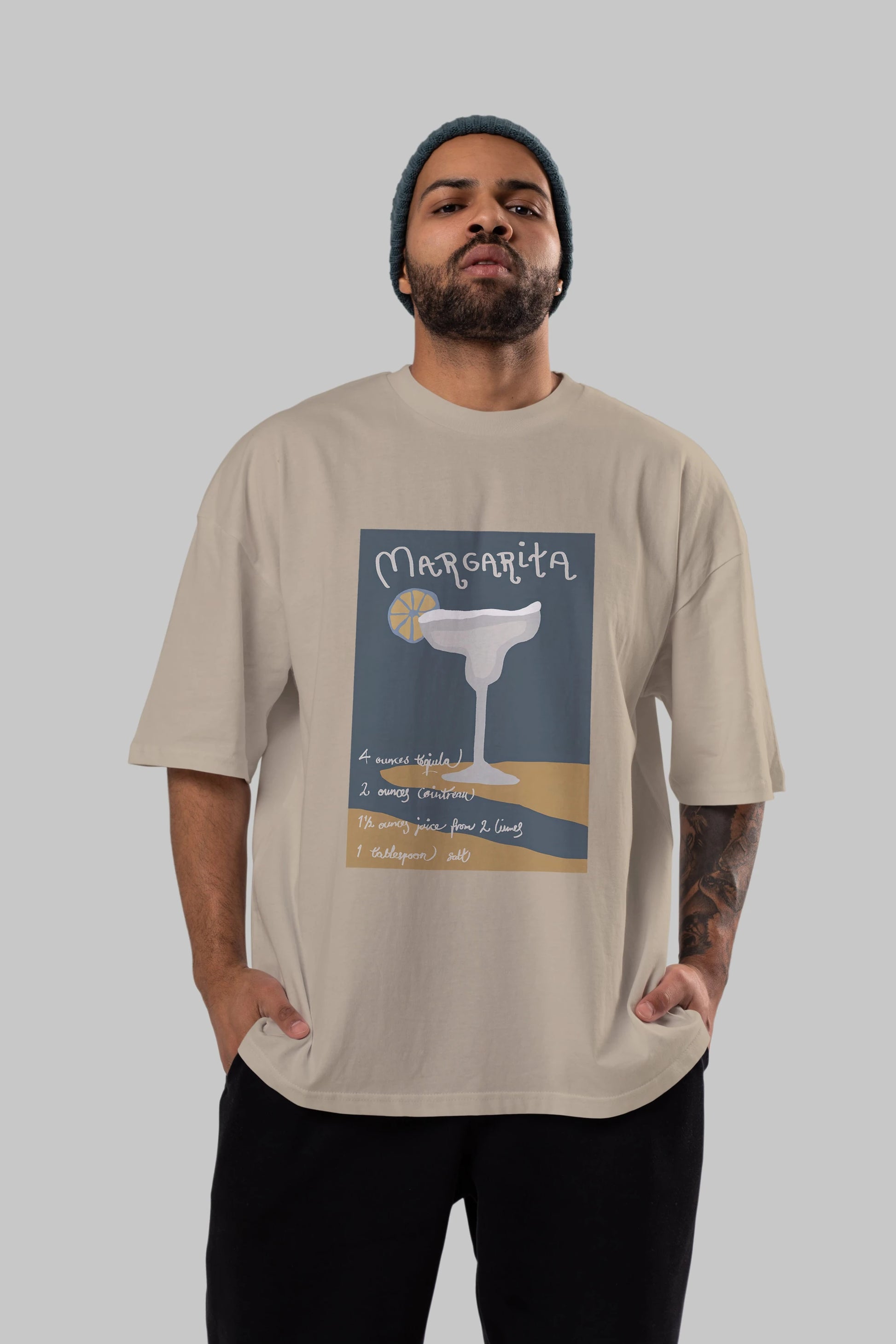 Margarita 2 Ön Baskılı Oversize t-shirt Erkek Kadın Unisex %100 Pamuk Bisiklet Yaka tişort