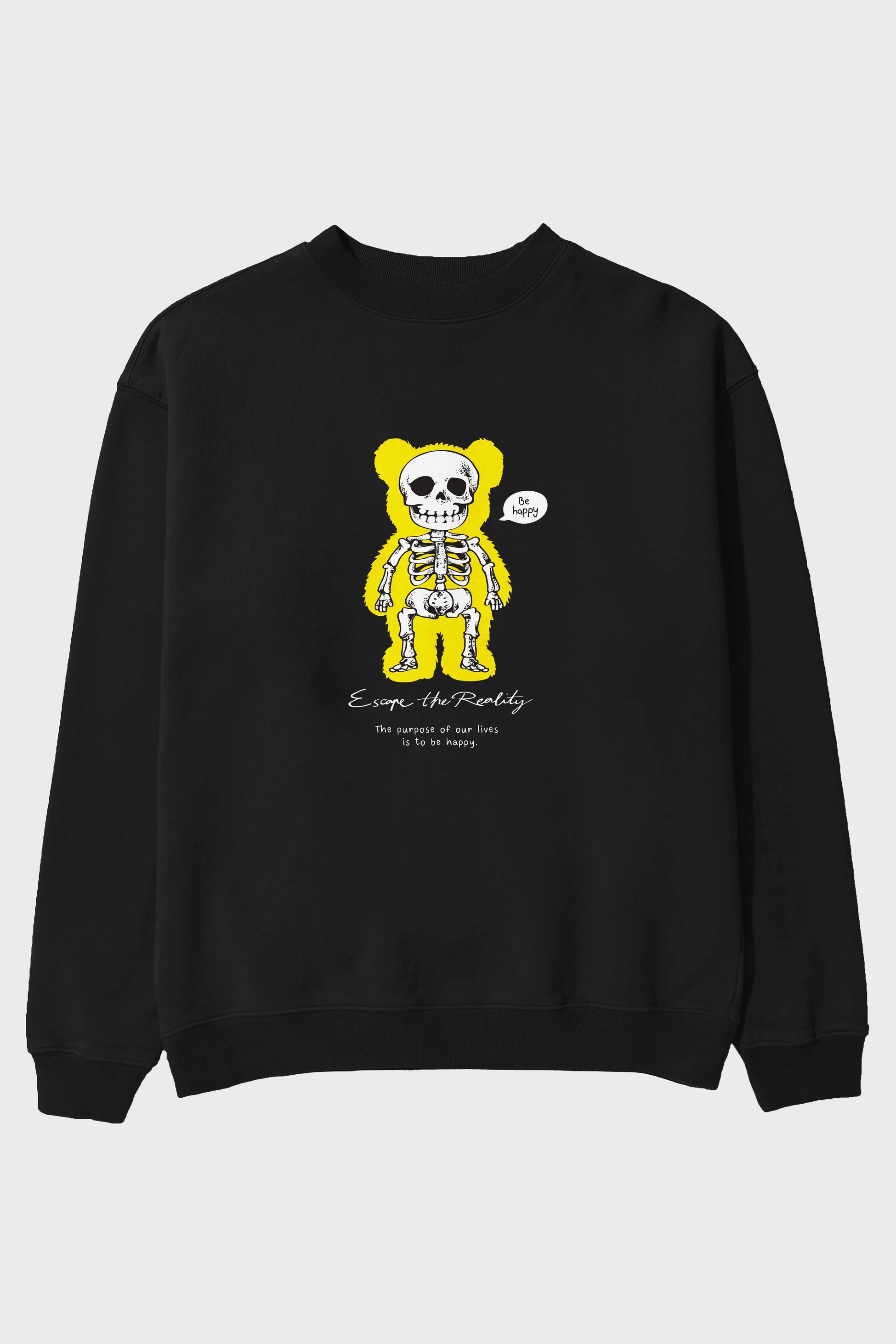 Be Happy Bear Ön Baskılı Oversize Sweatshirt Erkek Kadın Unisex