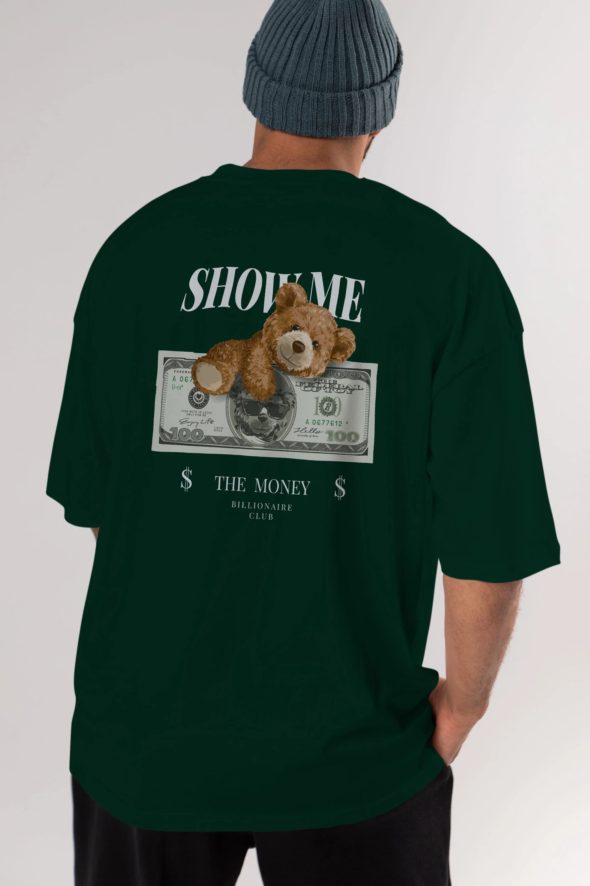 Teddy Bear The Money Arka Baskılı Oversize t-shirt Erkek Kadın Unisex %100 Pamuk