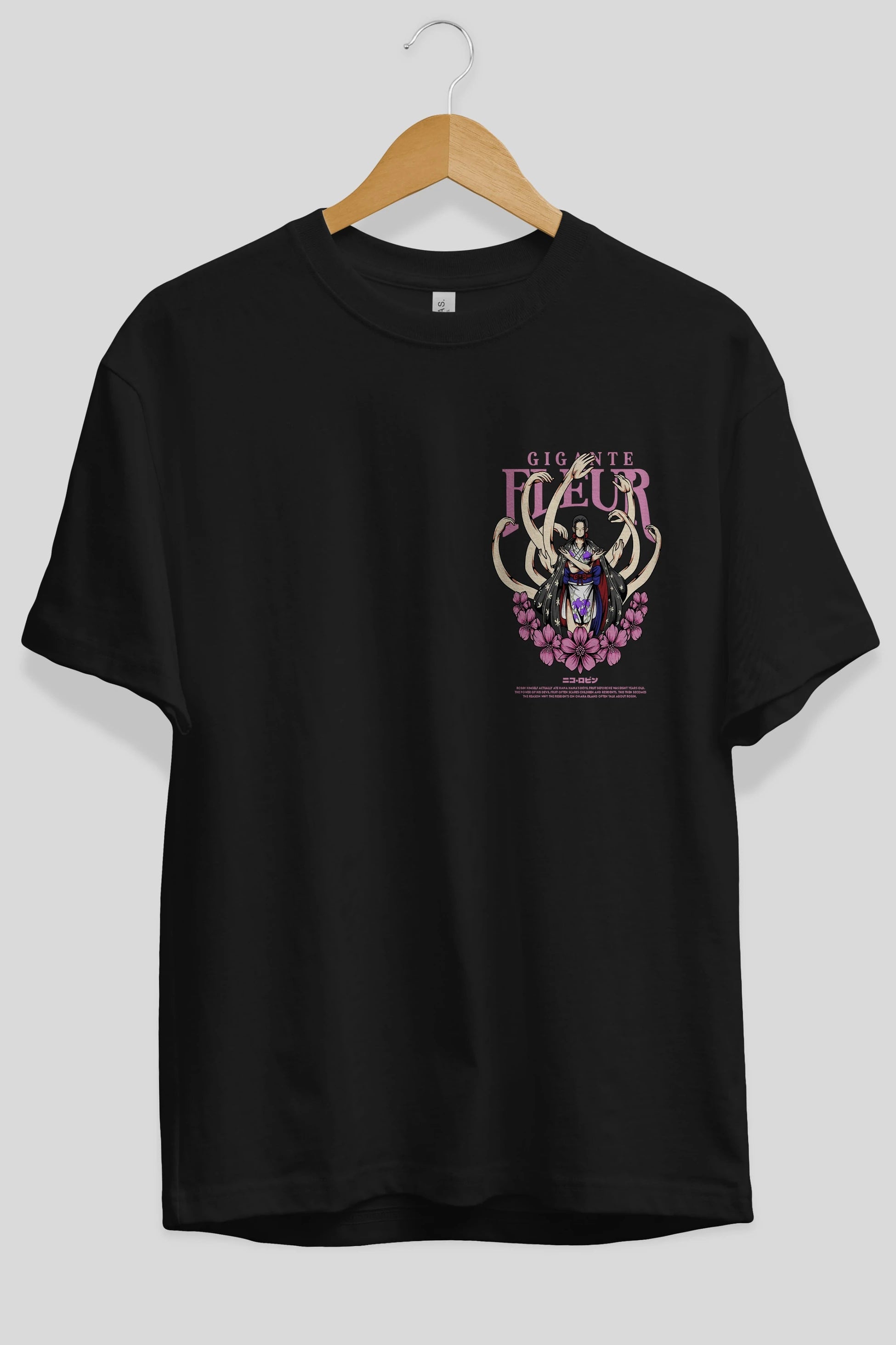 Gigante Fleur Ön Sol Baskılı Oversize t-shirt Erkek Kadın Unisex %100 Pamuk Bisiklet Yaka tişort
