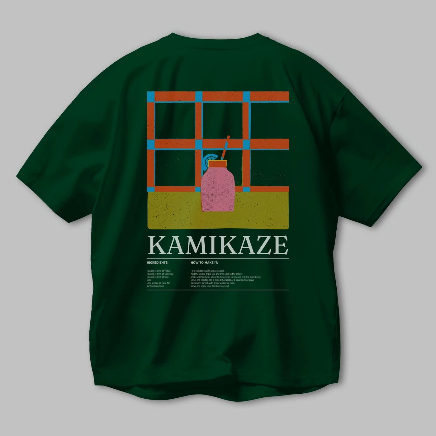 Kamikaze Kokteyl Serisi Arka Baskılı Oversize t-shirt Erkek Kadın %100 Pamuk Bisiklet Yaka tişort