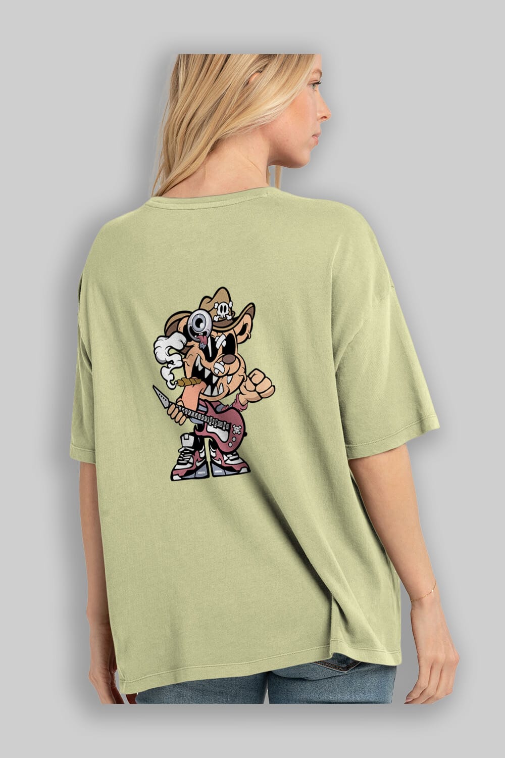 Freddy Bear Arka Baskılı Oversize t-shirt Erkek Kadın Unisex %100 Pamuk tişort