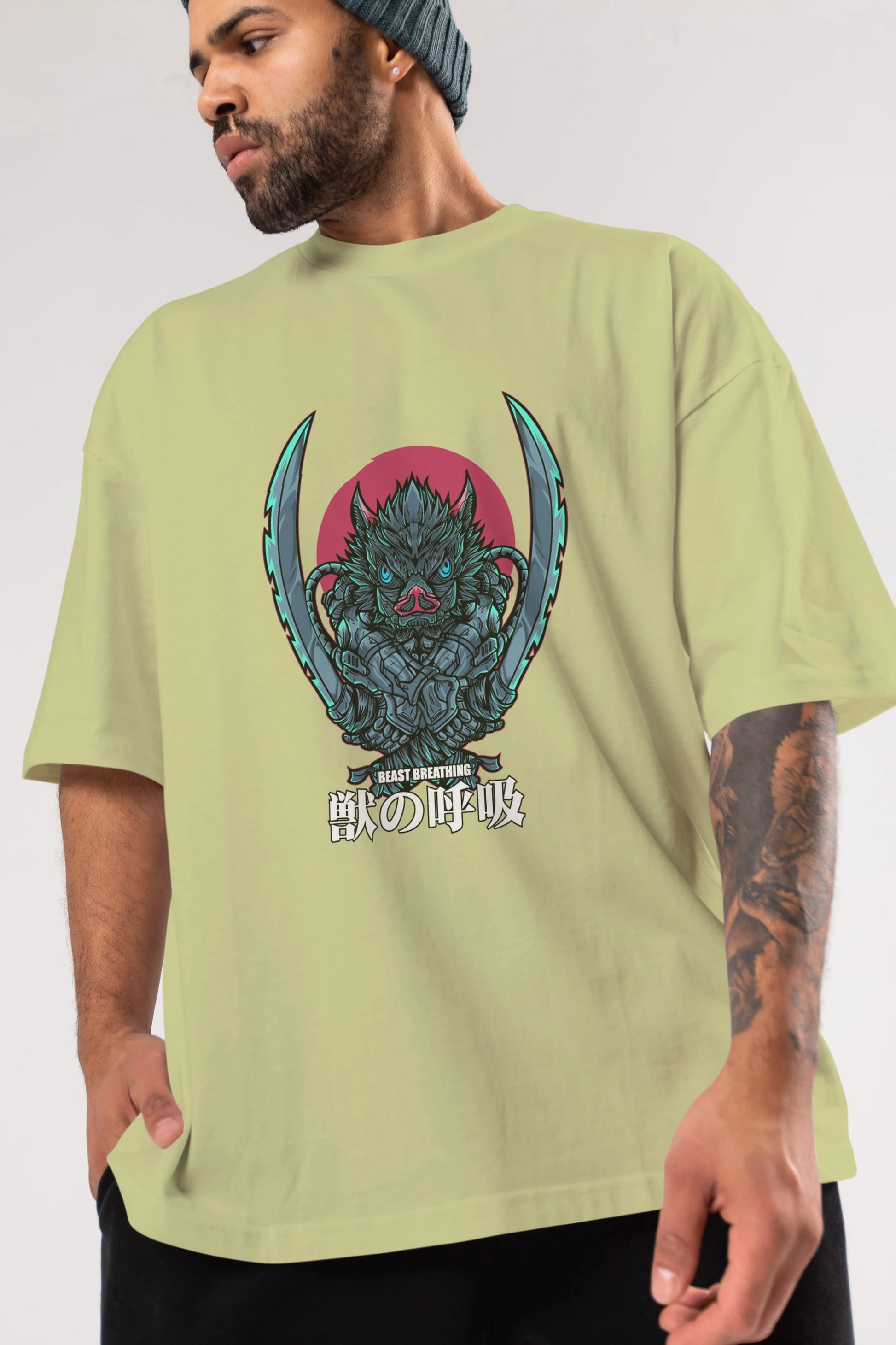 Inosuke DEMON SLAYER Anime Ön Baskılı Oversize t-shirt %100 pamuk Erkek Kadın Unisex