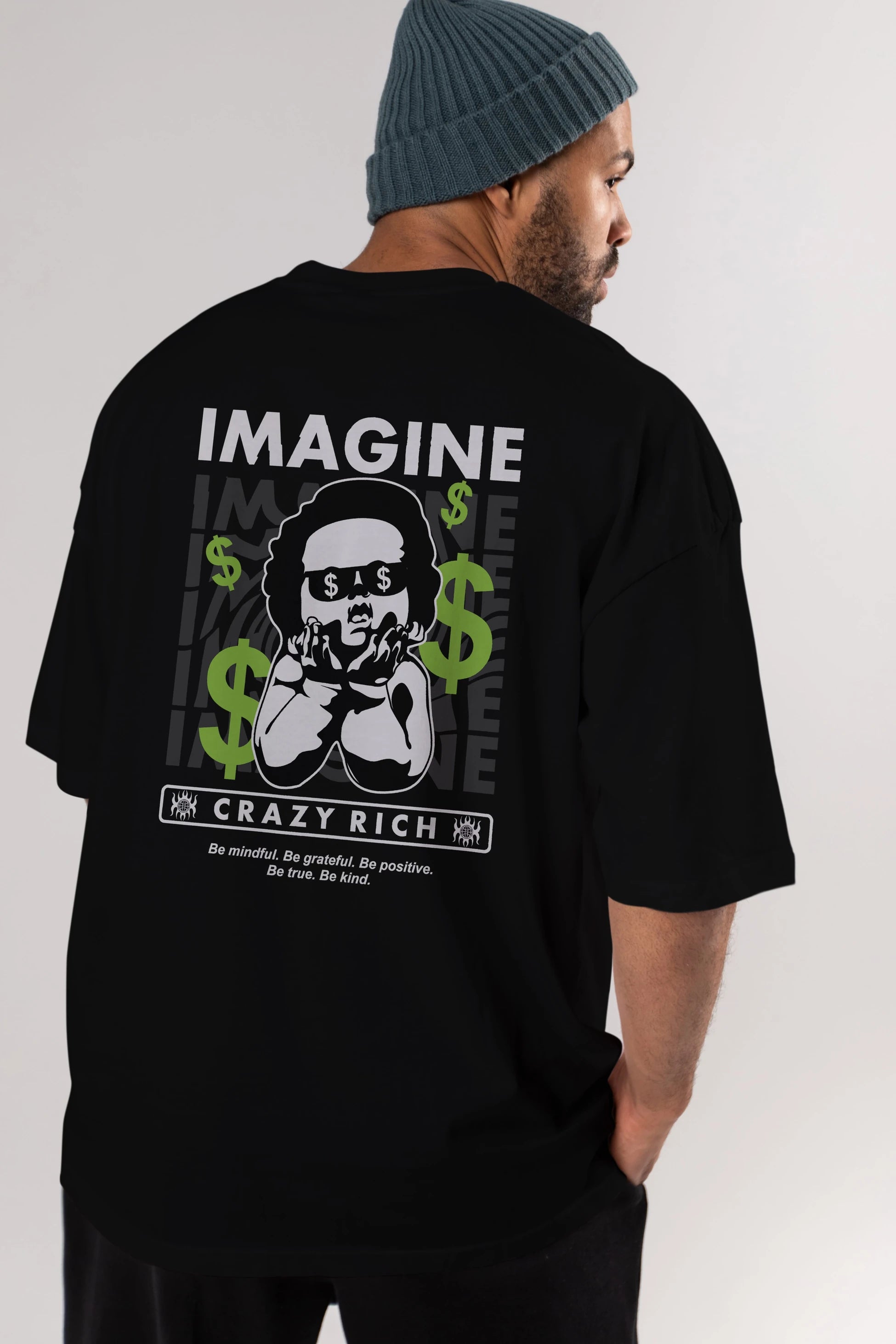 Imagine Crazy Rich Arka Baskılı Oversize t-shirt Erkek Kadın Unisex
