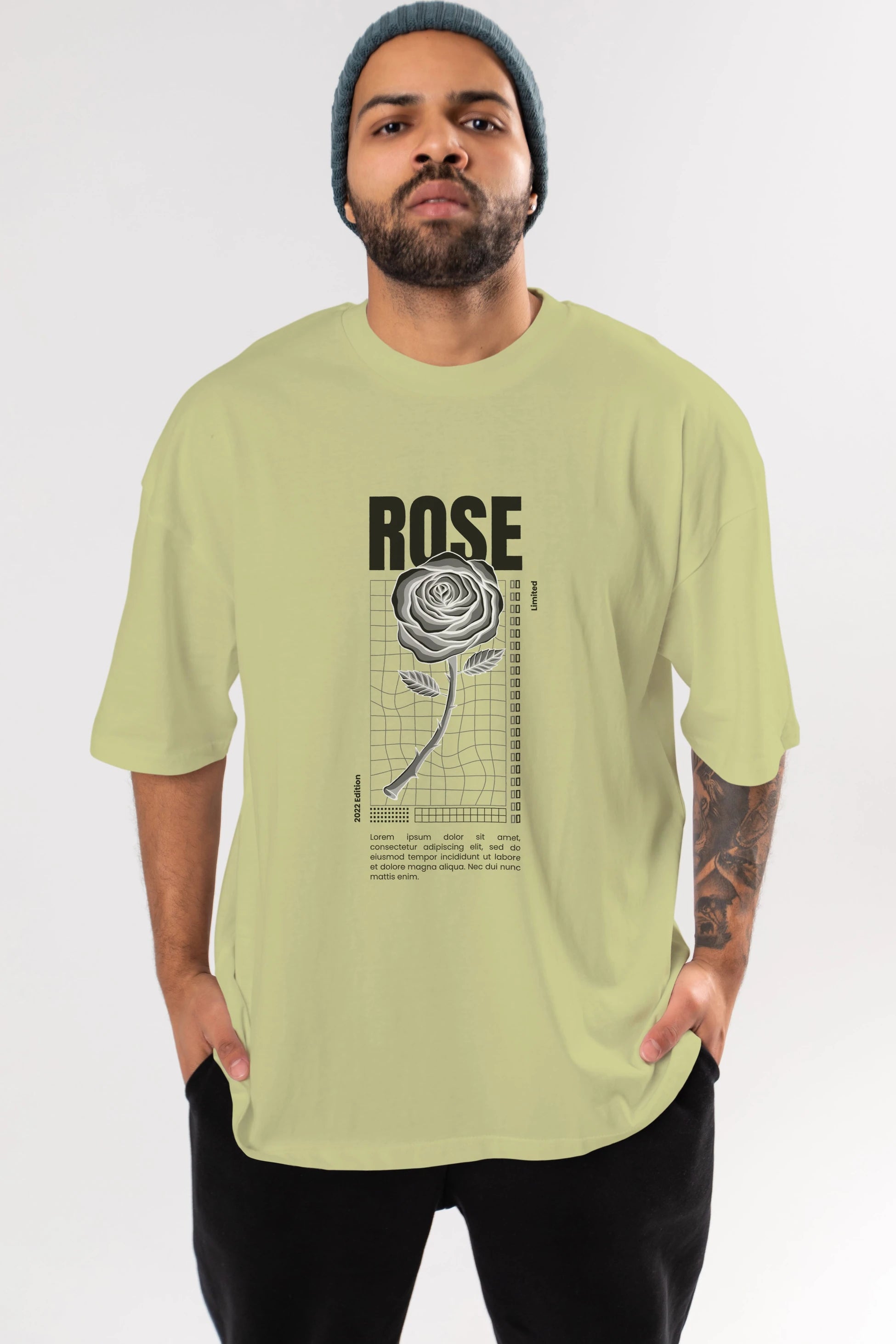 Rose Streetwear Ön Baskılı Oversize t-shirt Erkek Kadın Unisex