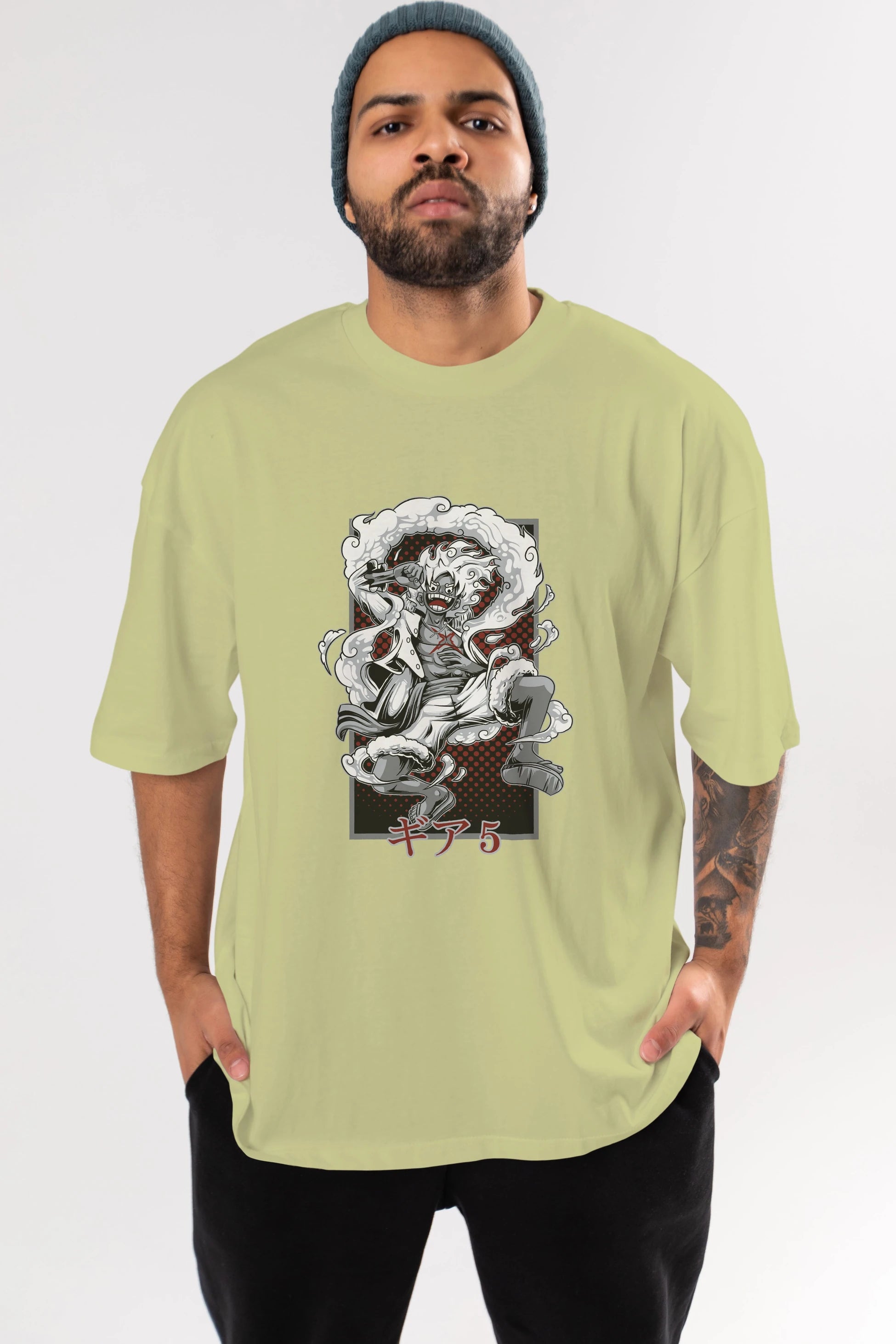LUFFY GEAR 5 Anime Ön Baskılı Oversize t-shirt %100 pamuk Erkek Kadın Unisex