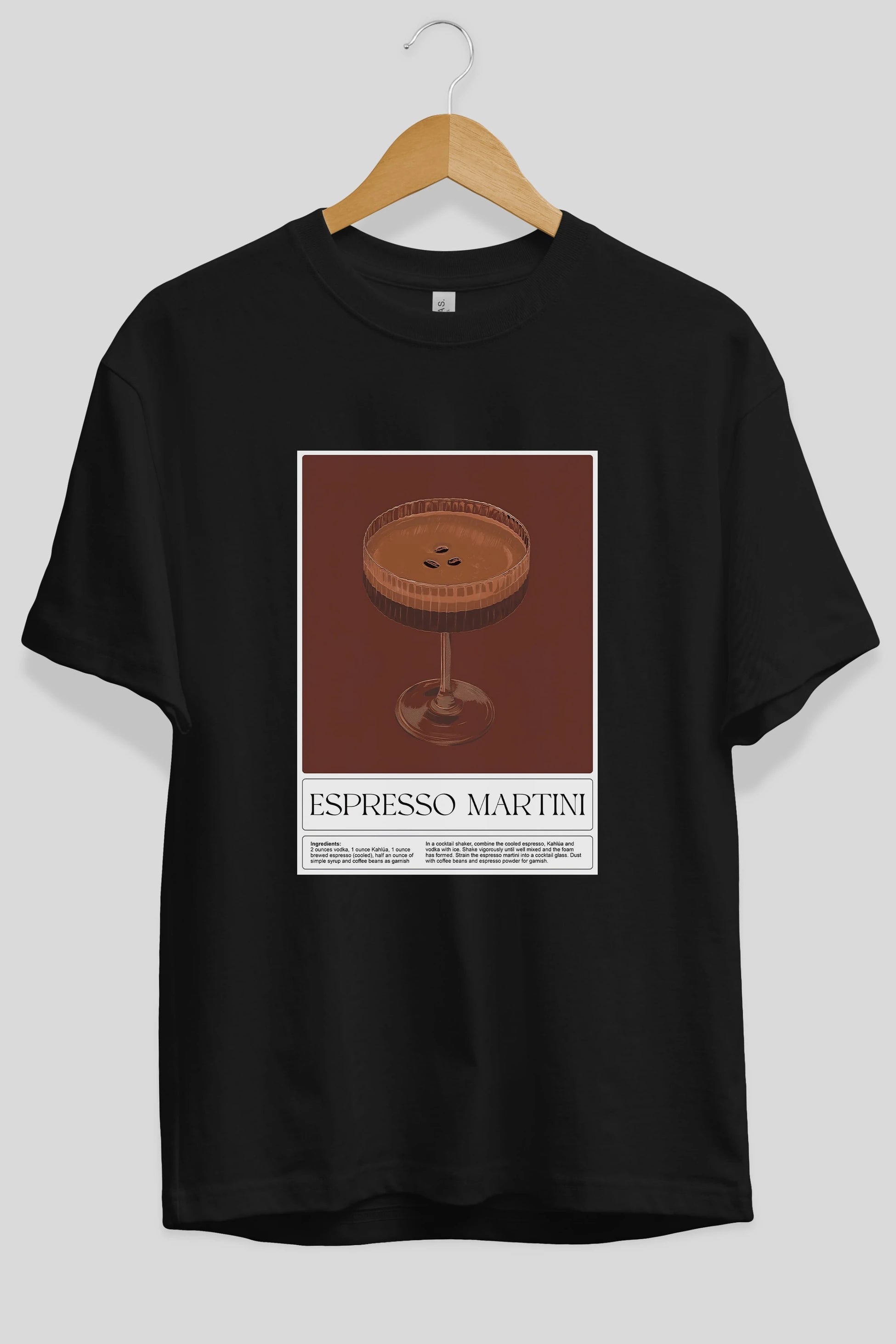 Espresso Martini Ön Baskılı Oversize t-shirt Erkek Kadın Unisex %100 Pamuk Bisiklet Yaka tişort