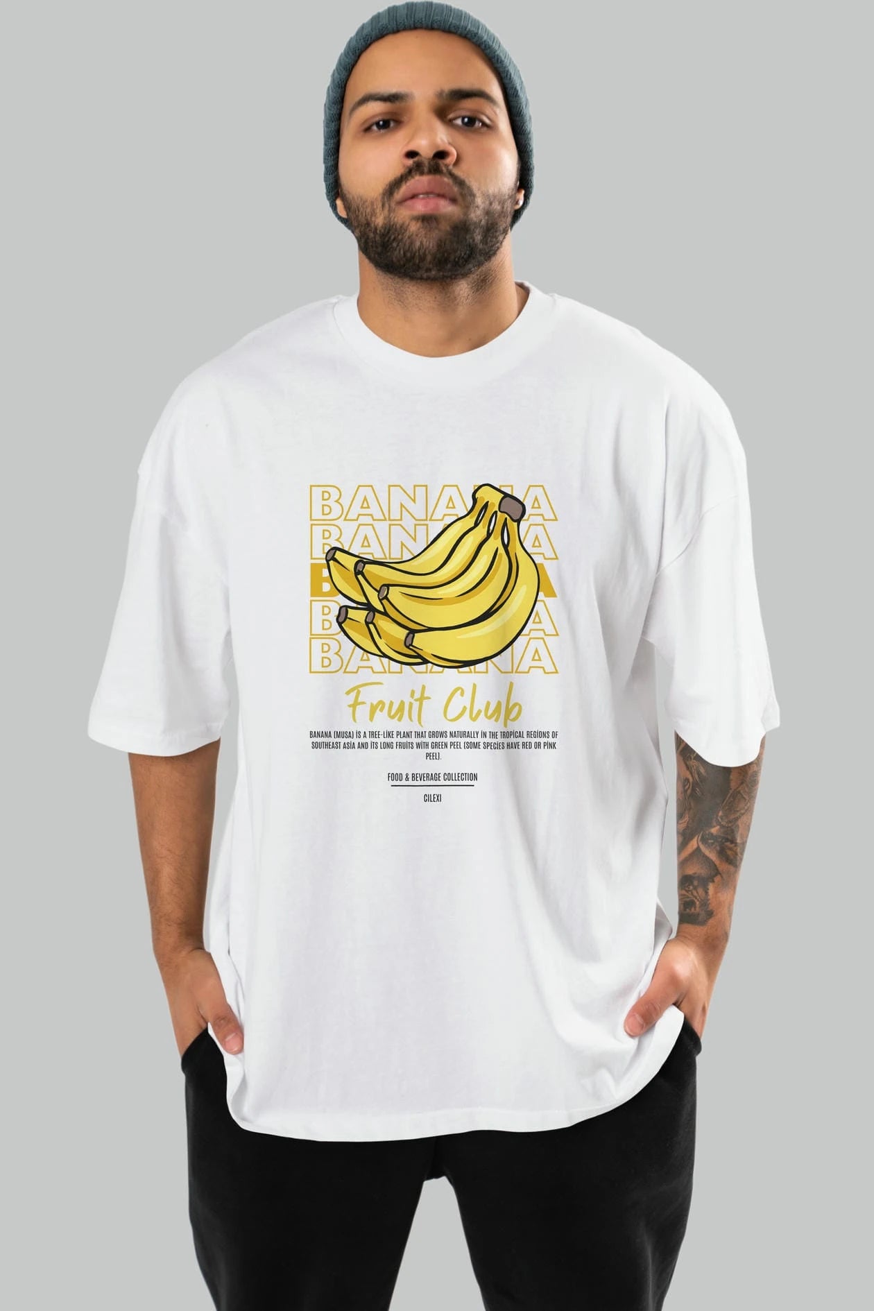 Banana Ön Baskılı Oversize t-shirt Erkek Kadın Pamuk Bisiklet Yaka tişort