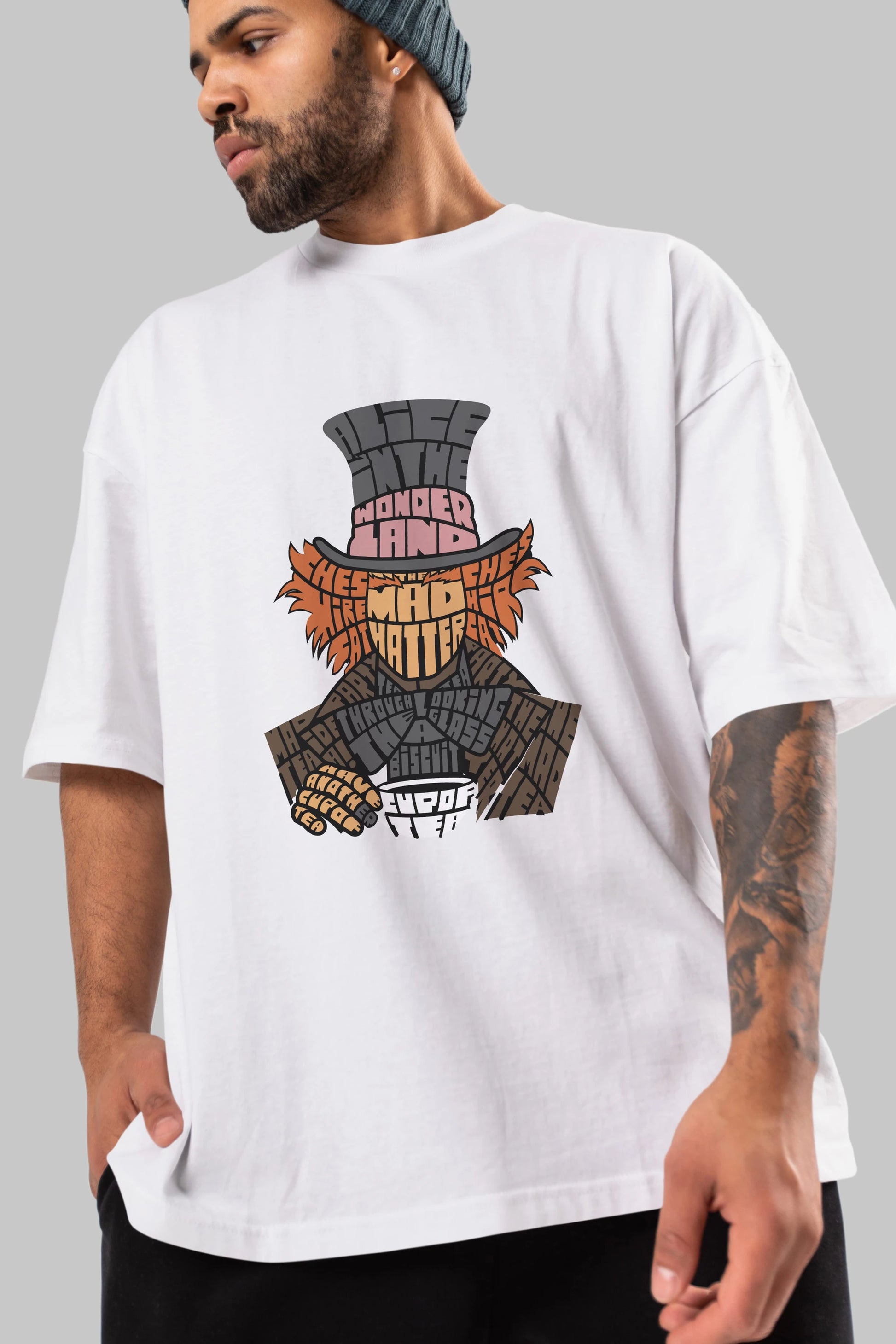 Madhatter Ön Baskılı Oversize t-shirt %100 pamuk Erkek Kadın Unisex
