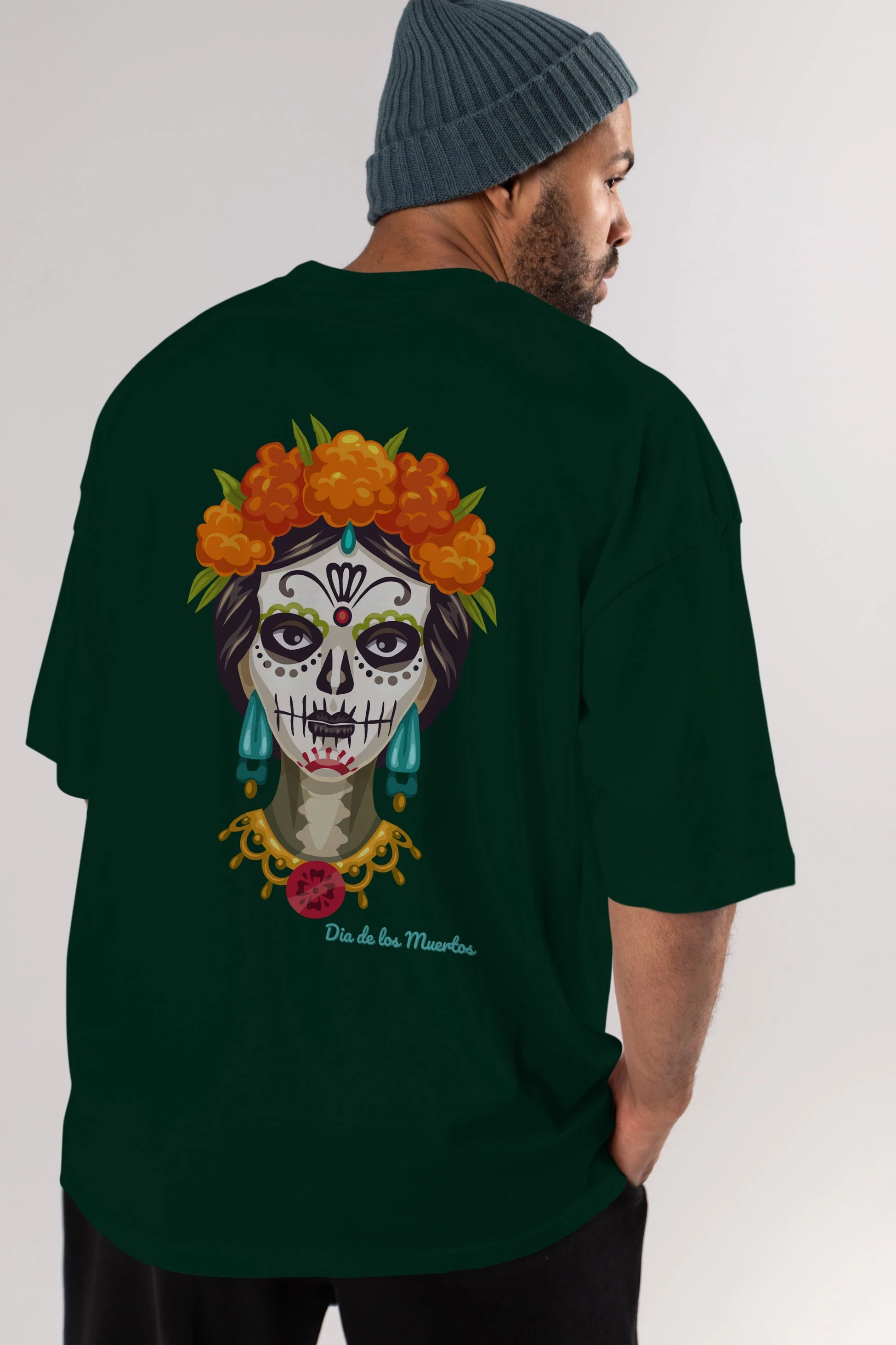 Dia de los Muertos 2 Arka Baskılı Oversize t-shirt Erkek Kadın Unisex