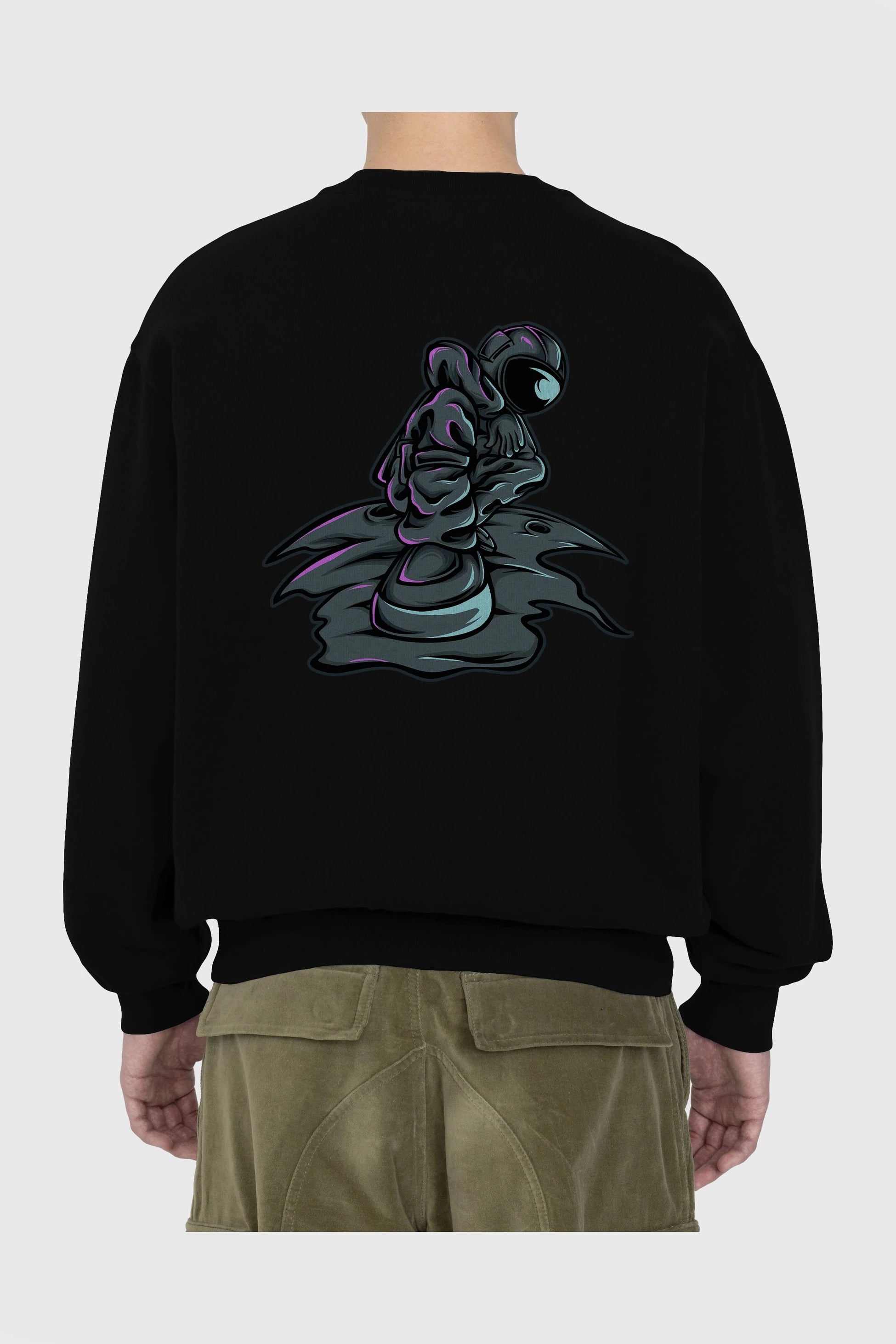 Stylish Astronaut Arka Baskılı Oversize Sweatshirt Erkek Kadın Unisex