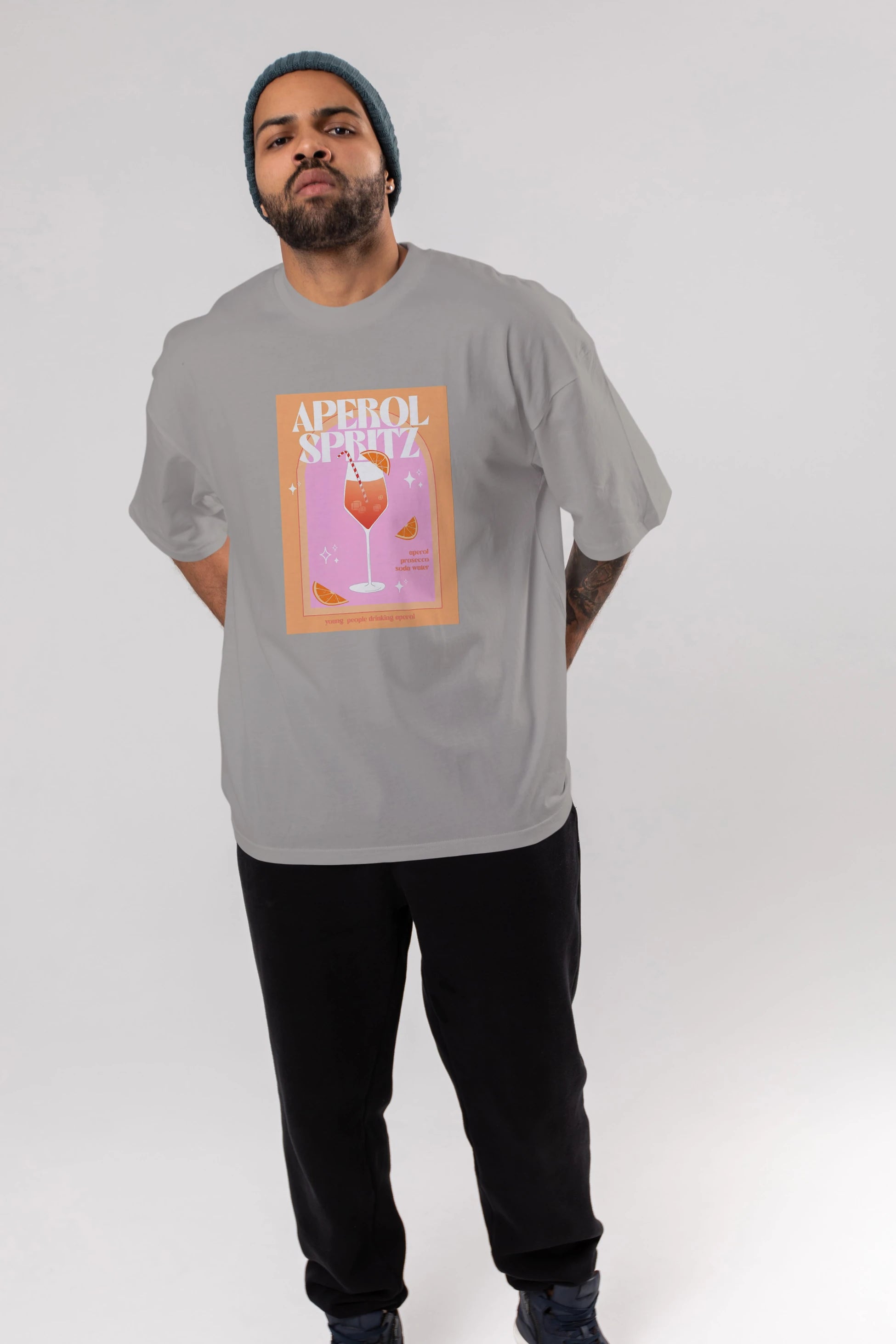 Aperol Spritz 2 Ön Baskılı Oversize t-shirt Erkek Kadın Unisex %100 Pamuk Bisiklet Yaka tişort