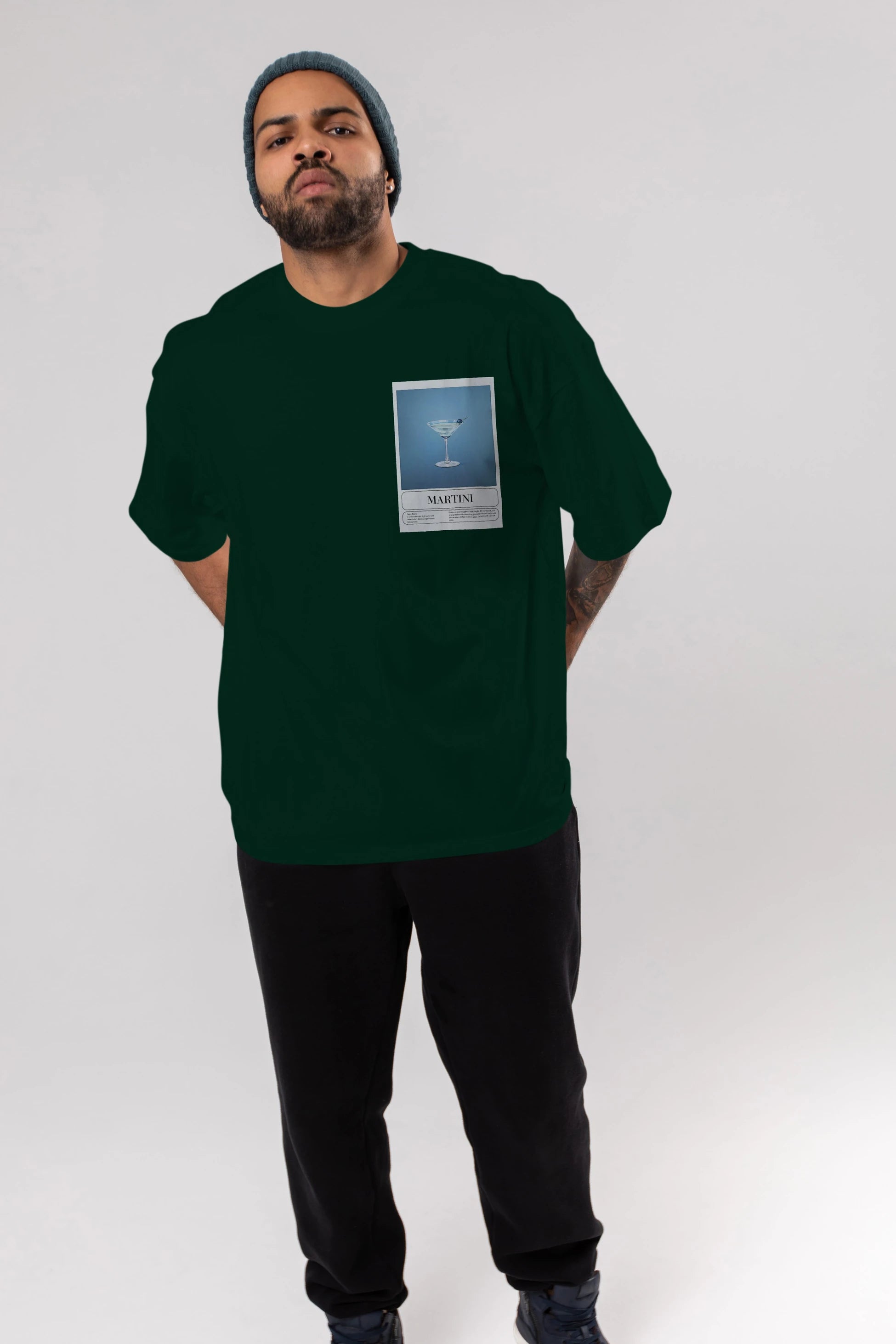 Martini Ön Sol Baskılı Oversize t-shirt Erkek Kadın Unisex %100 Pamuk Bisiklet Yaka tişort