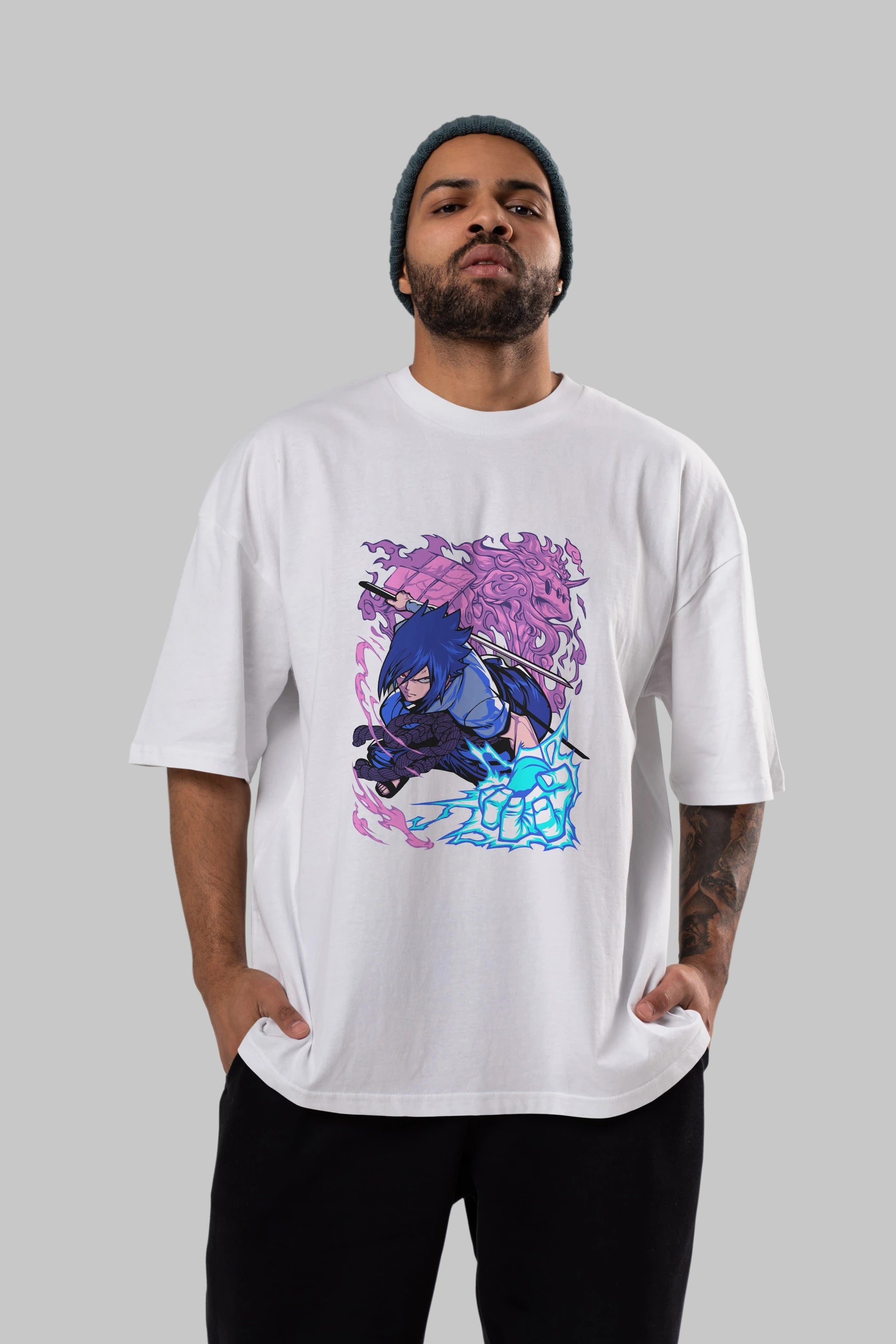 NARUTO SASUKE UCHIHA 2 Anime Ön Baskılı Oversize t-shirt %100 pamuk Erkek Kadın Unisex