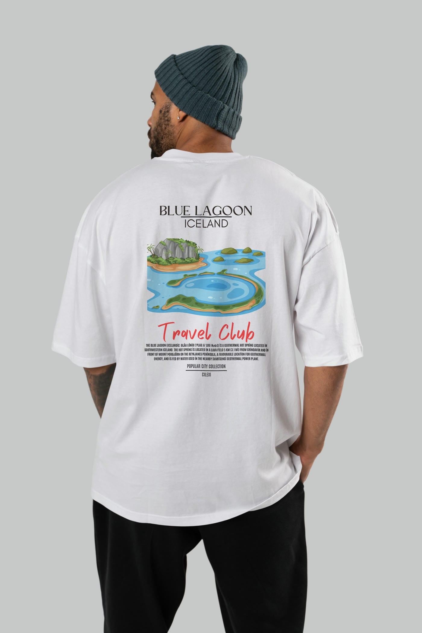 Blue Lagoon İceland Arka Baskılı Oversize t-shirt Erkek Kadın Pamuk Bisiklet Yaka tişort