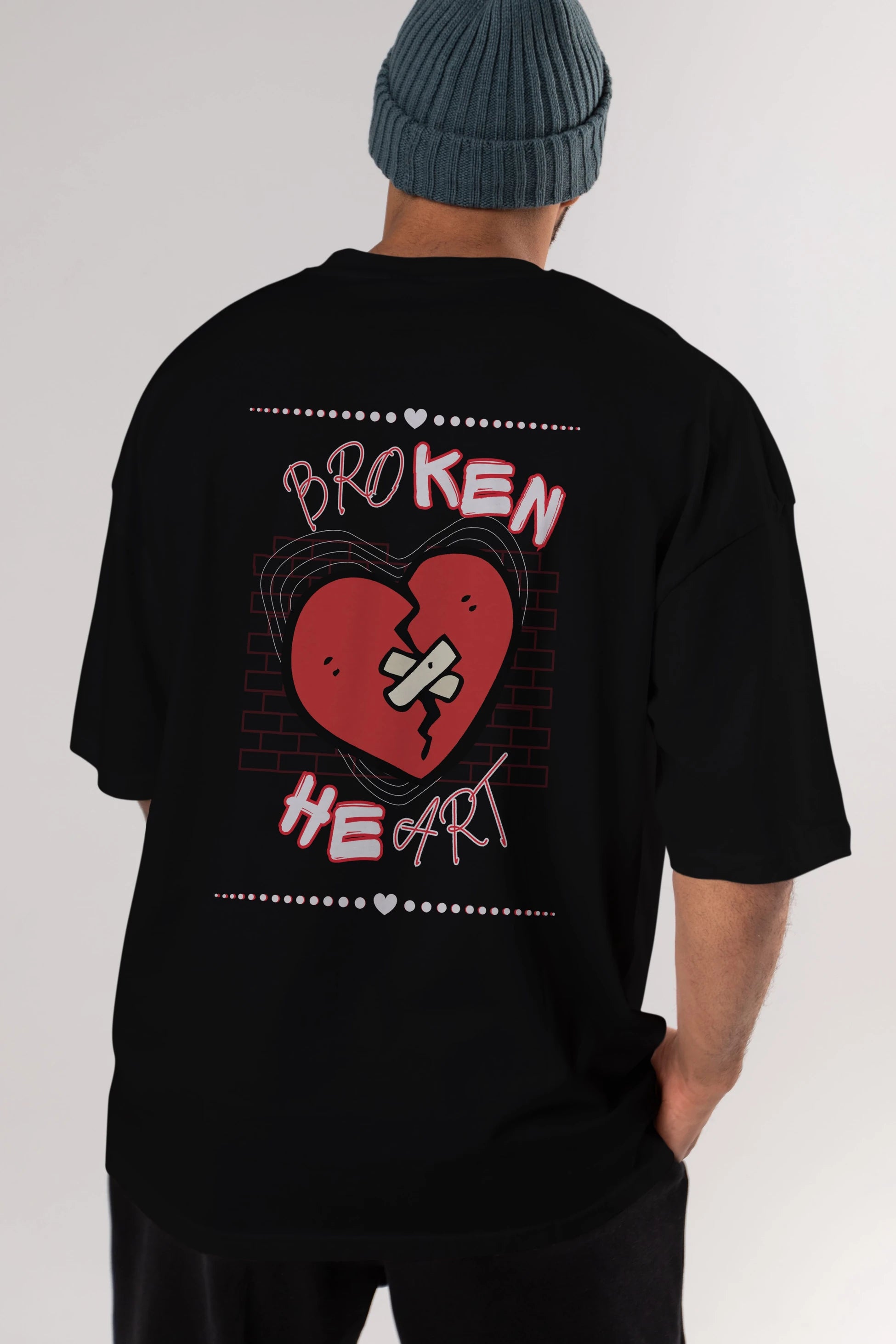 Broken Heart Yazılı Arka Baskılı Oversize t-shirt Erkek Kadın Unisex