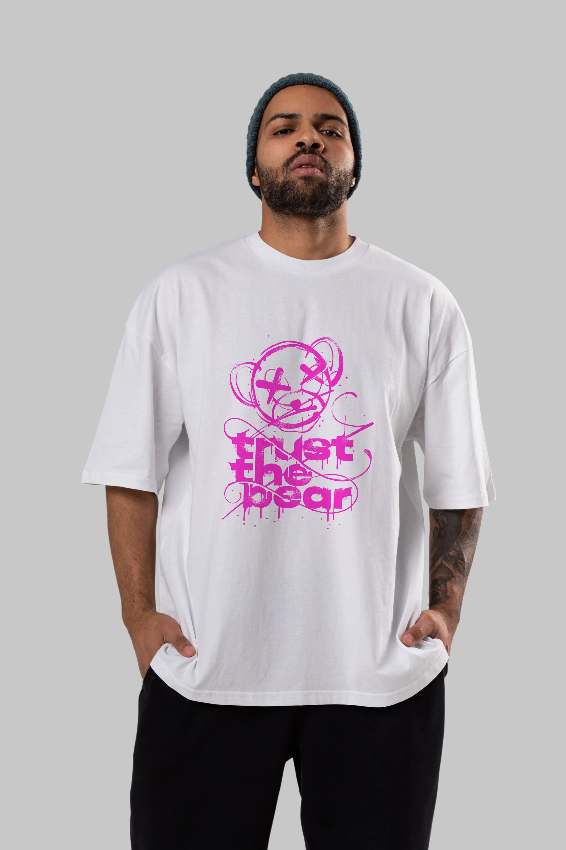 Trust The Bear 2 Ön Baskılı Oversize t-shirt Erkek Kadın Unisex