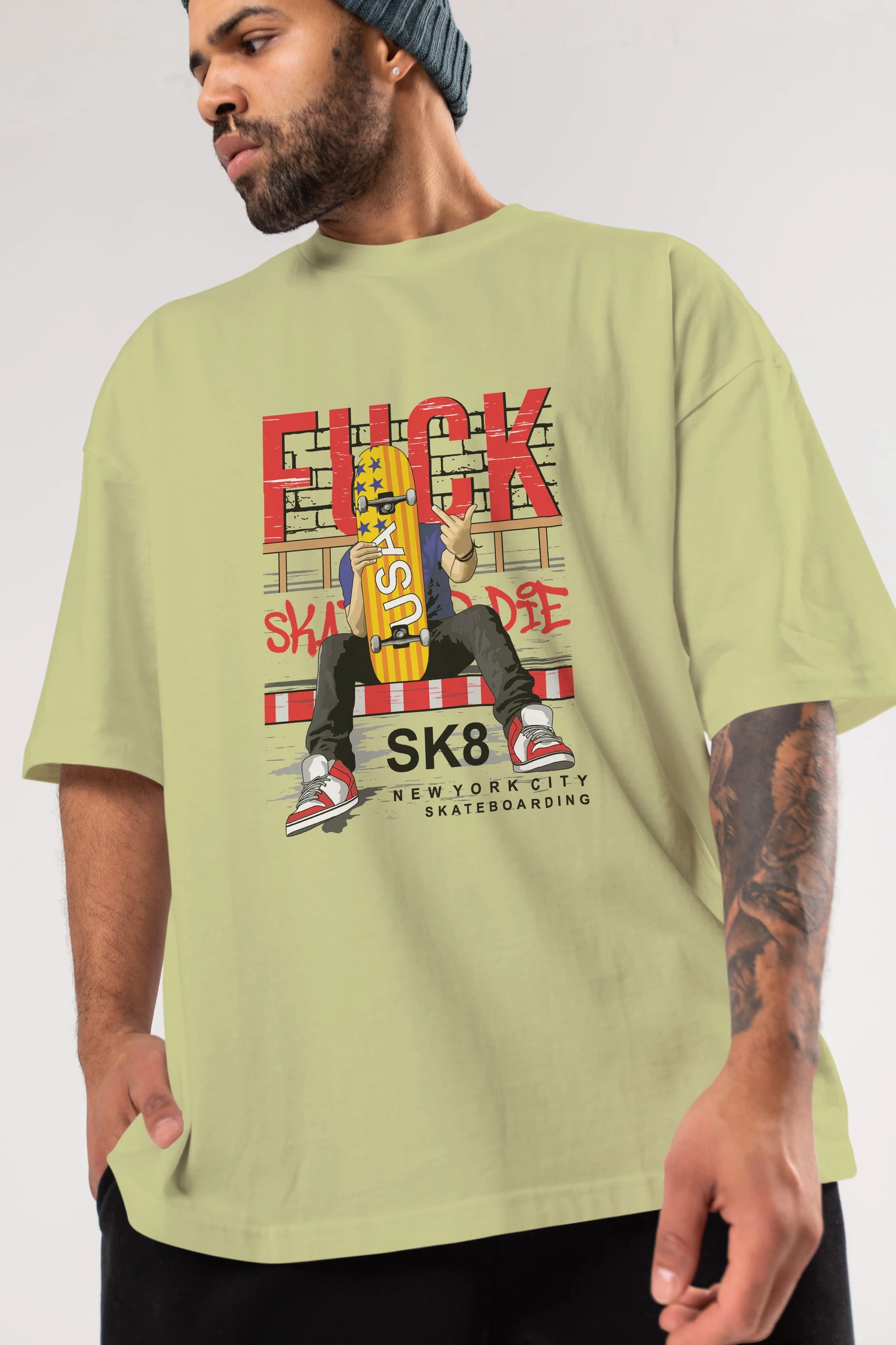 Skate or Die Ön Baskılı Oversize t-shirt Erkek Kadın Unisex