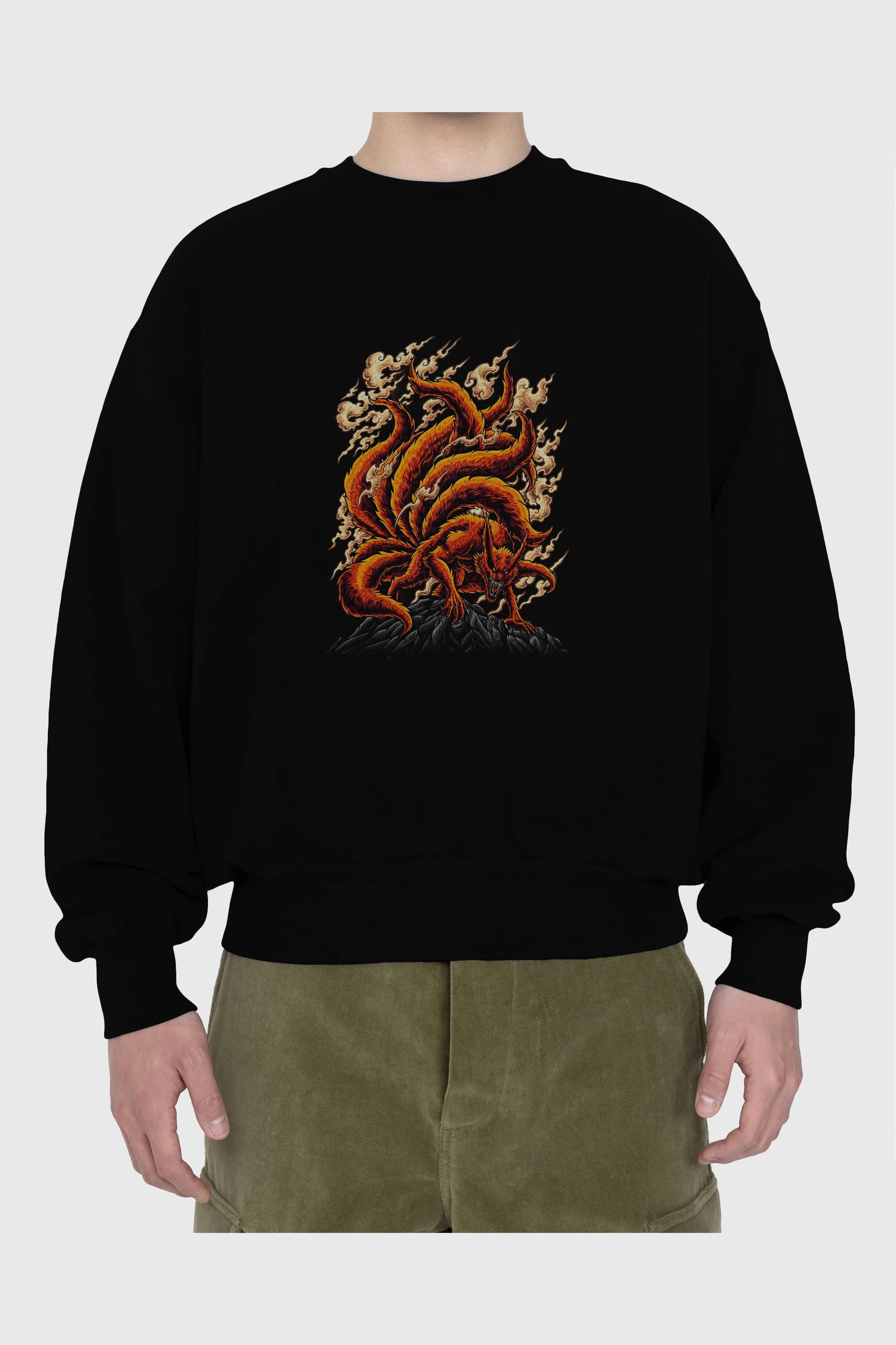 NARUTO KYUUBI Anime Ön Baskılı Oversize Sweatshirt Erkek Kadın Unisex
