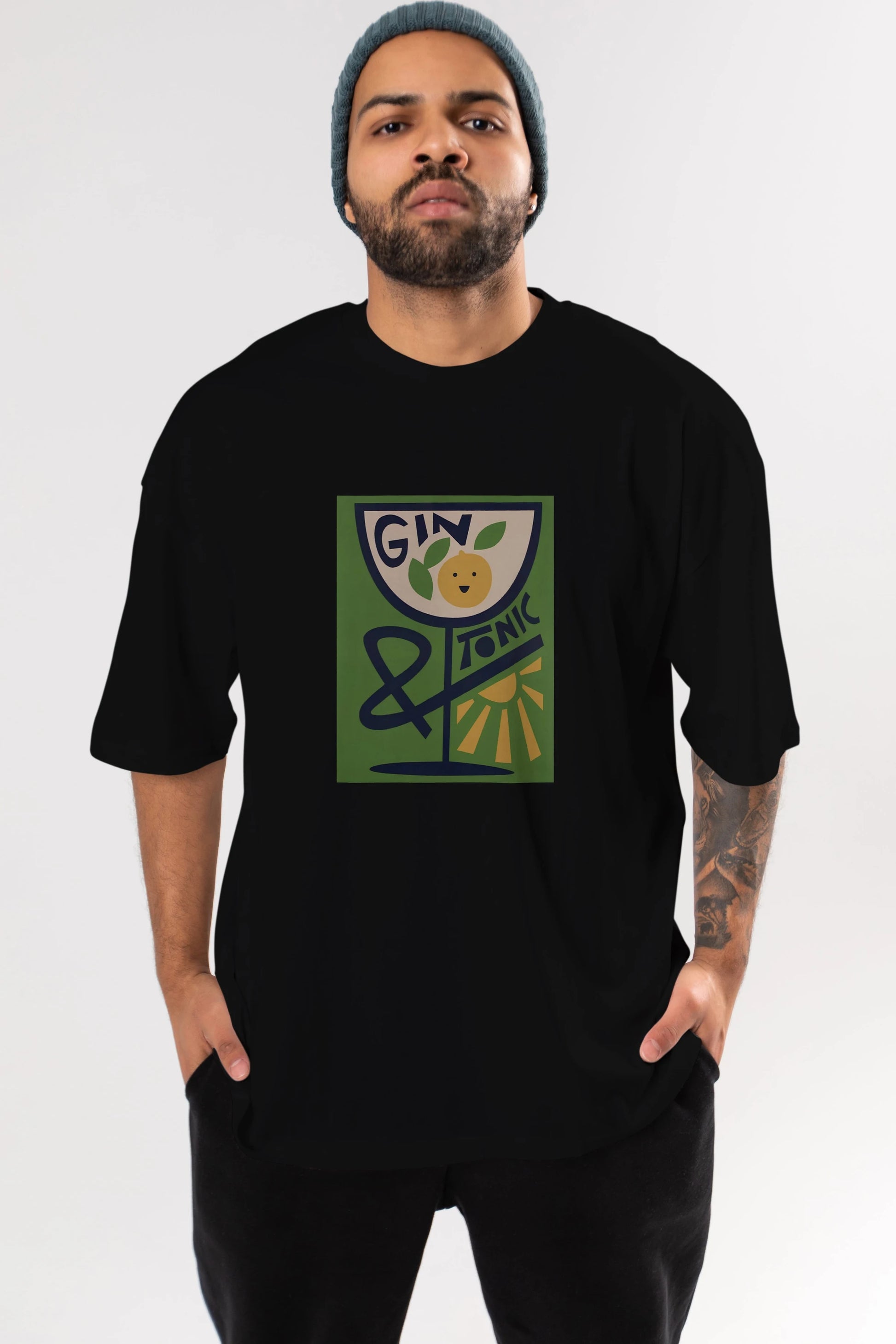 Gin Tonic 3 Ön Baskılı Oversize t-shirt Erkek Kadın Unisex %100 Pamuk Bisiklet Yaka tişort