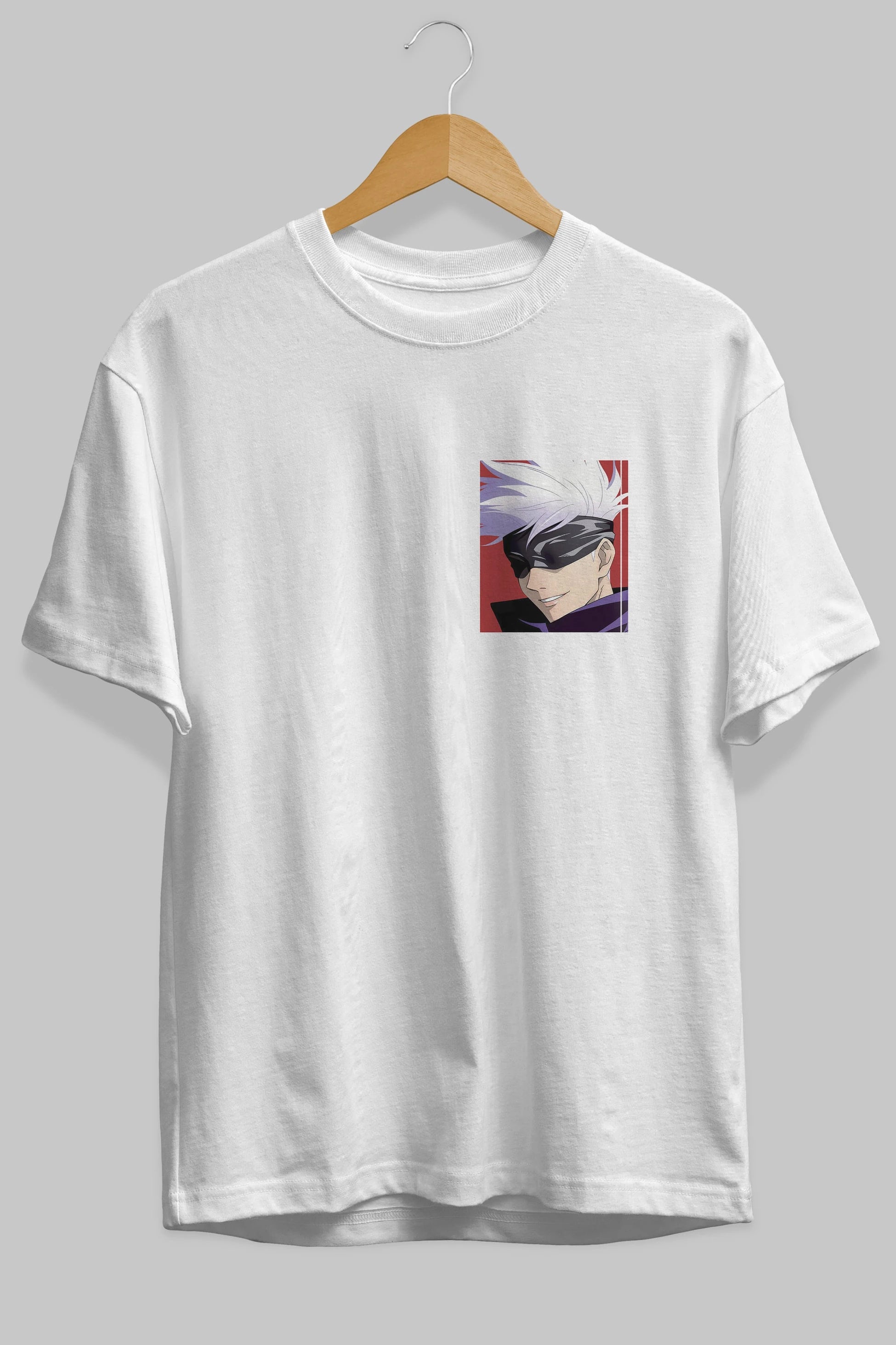 SATORU GOJO Ön Sol Baskılı Oversize t-shirt Erkek Kadın Unisex %100 Pamuk Bisiklet Yaka tişort