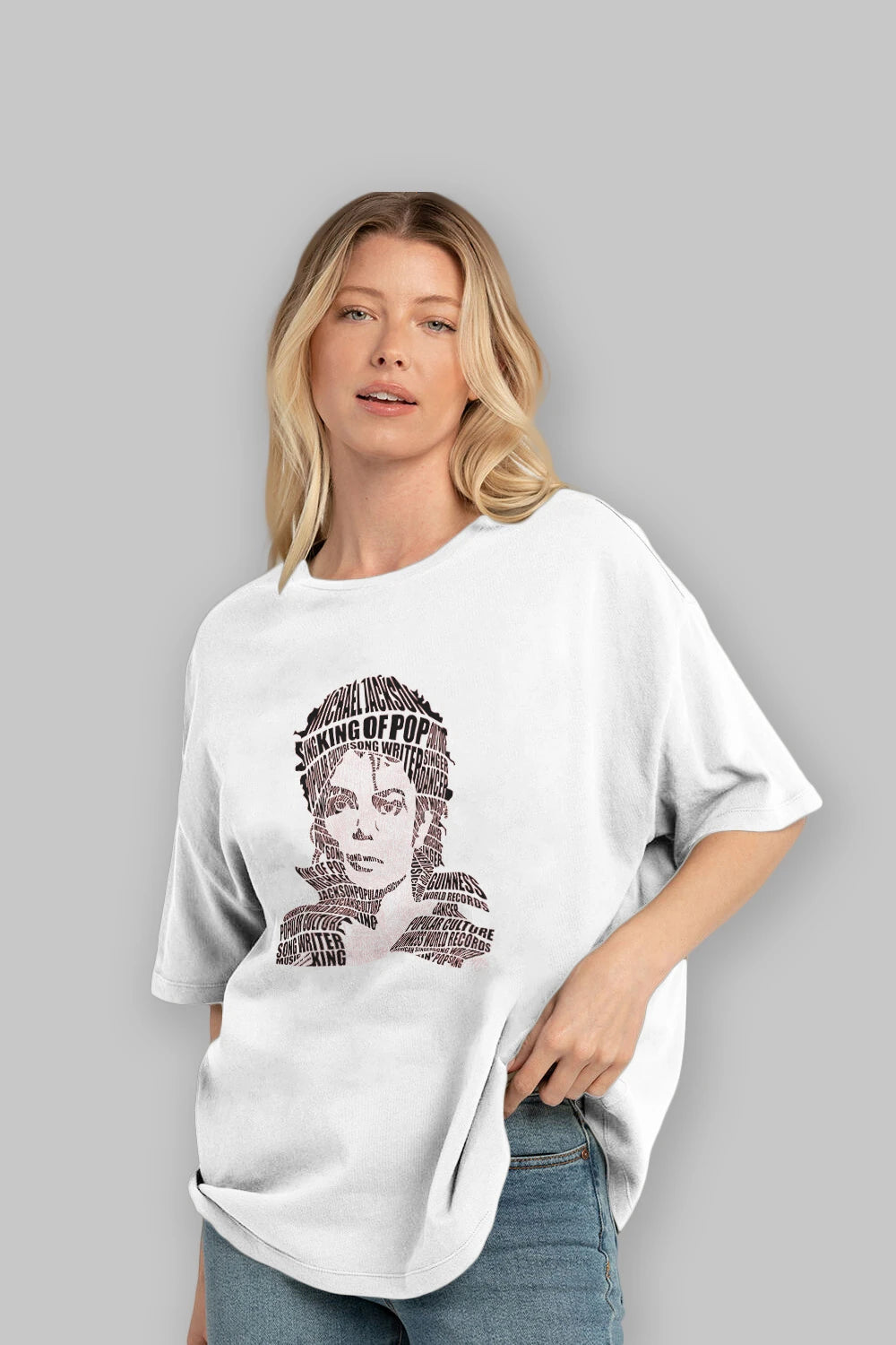 Michael Jackson Calligram Ön Baskılı Oversize t-shirt %100 pamuk Erkek Kadın Unisex