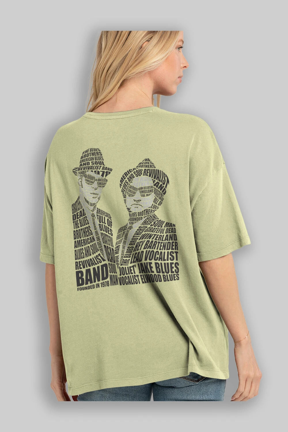 Blues Brothers Calligram Arka Baskılı Oversize t-shirt %100 pamuk Erkek Kadın Unisex