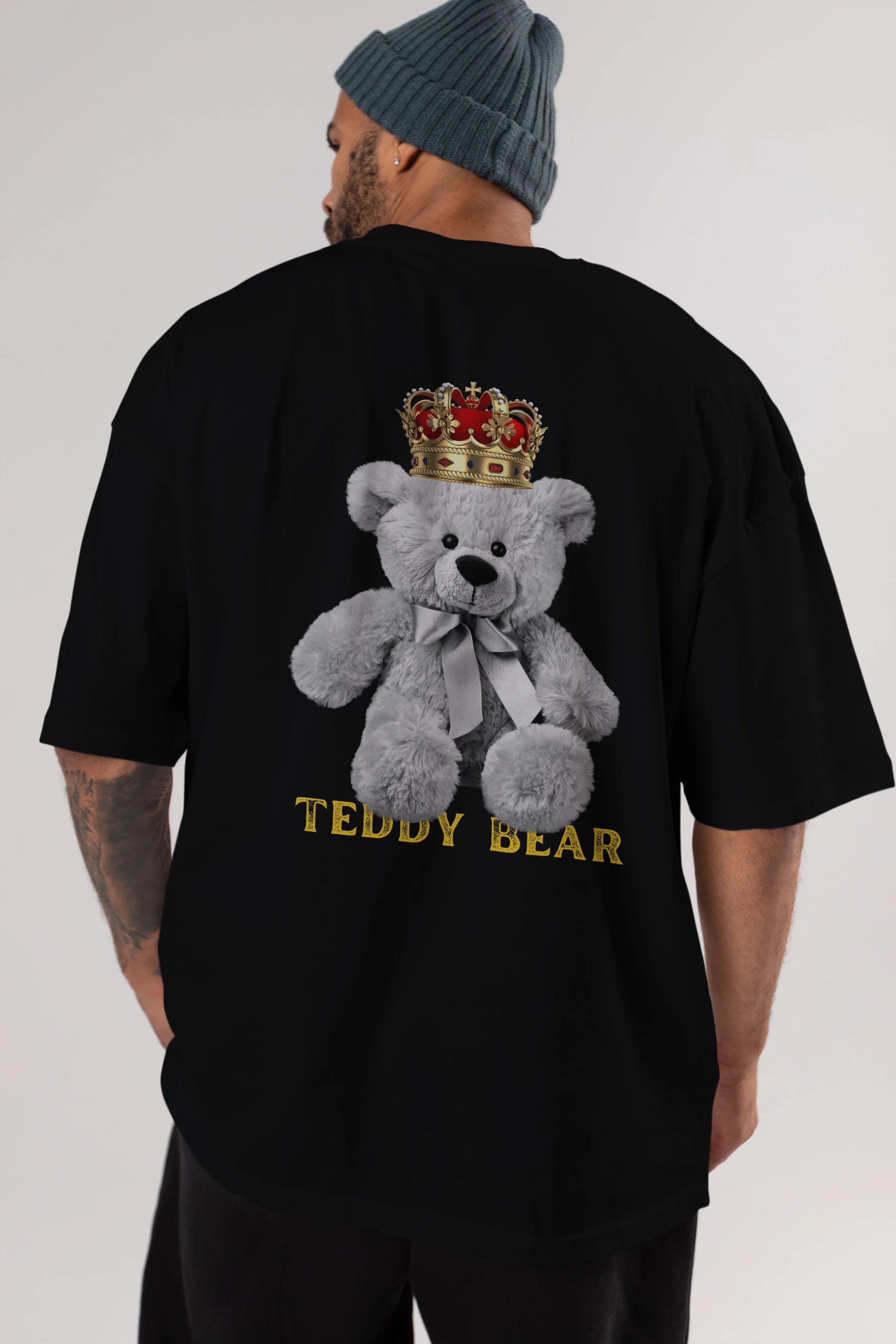 Teddy Bear Arka Baskılı Oversize t-shirt Erkek Kadın Unisex %100 Pamuk