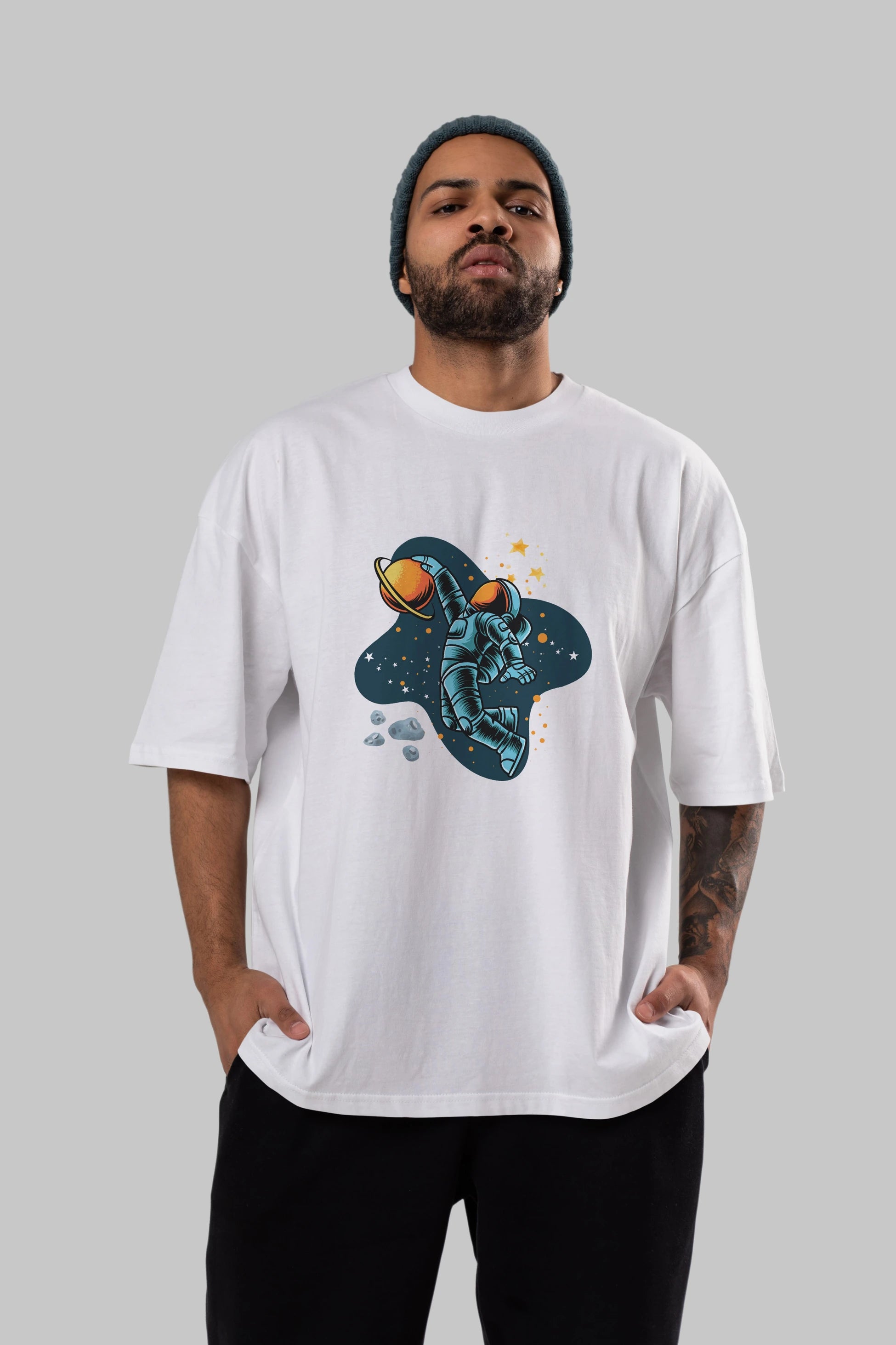 Astronot Basketbol Ön Baskılı Oversize t-shirt Erkek Kadın Unisex