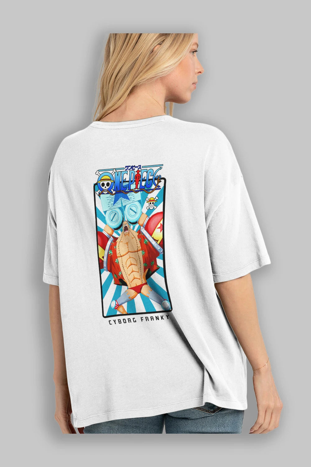 Franky Anime Arka Baskılı Oversize t-shirt Erkek Kadın Unisex %100 pamuk tişort