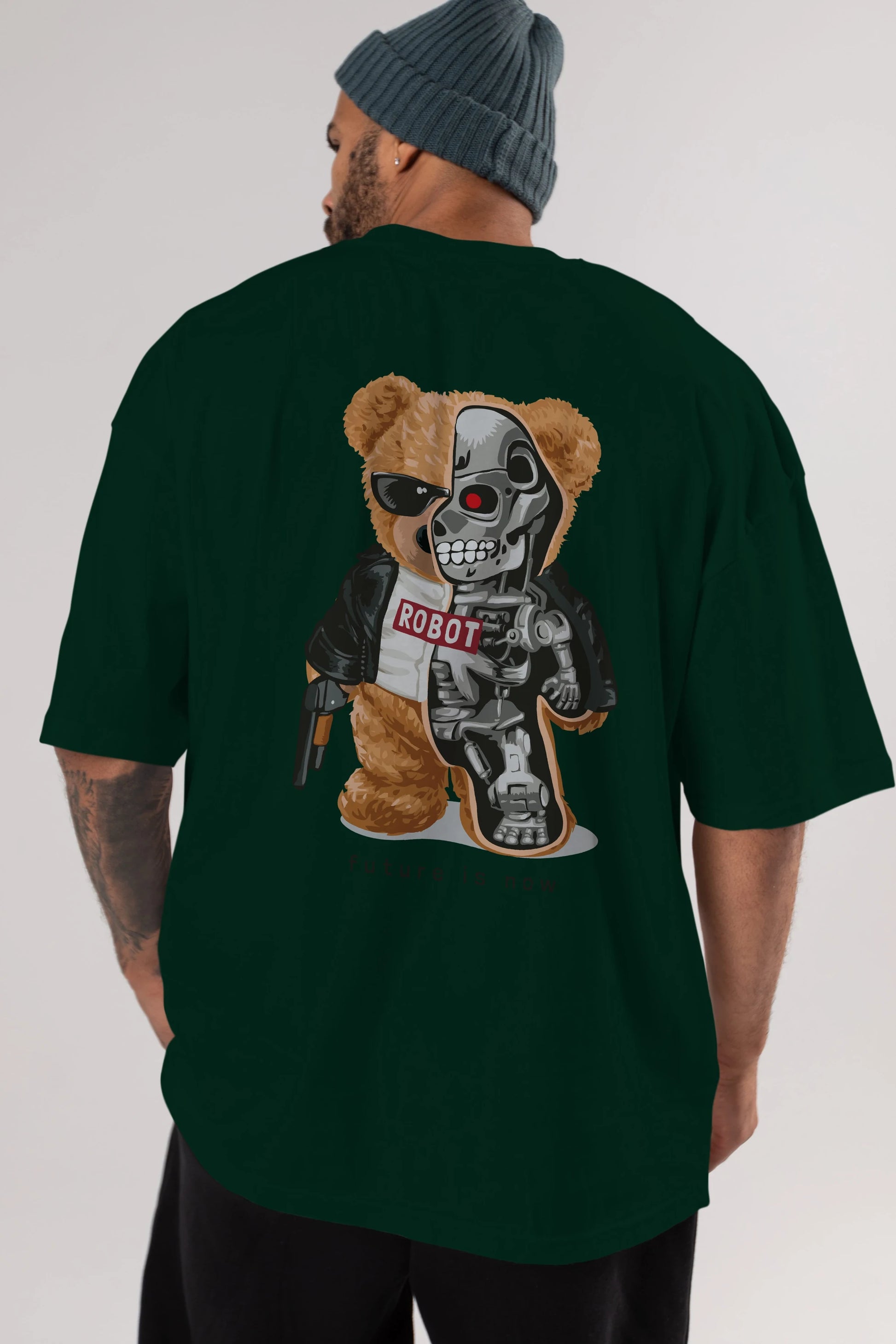 Teddy Bear Robot Arka Baskılı Oversize t-shirt Erkek Kadın Unisex %100 Pamuk