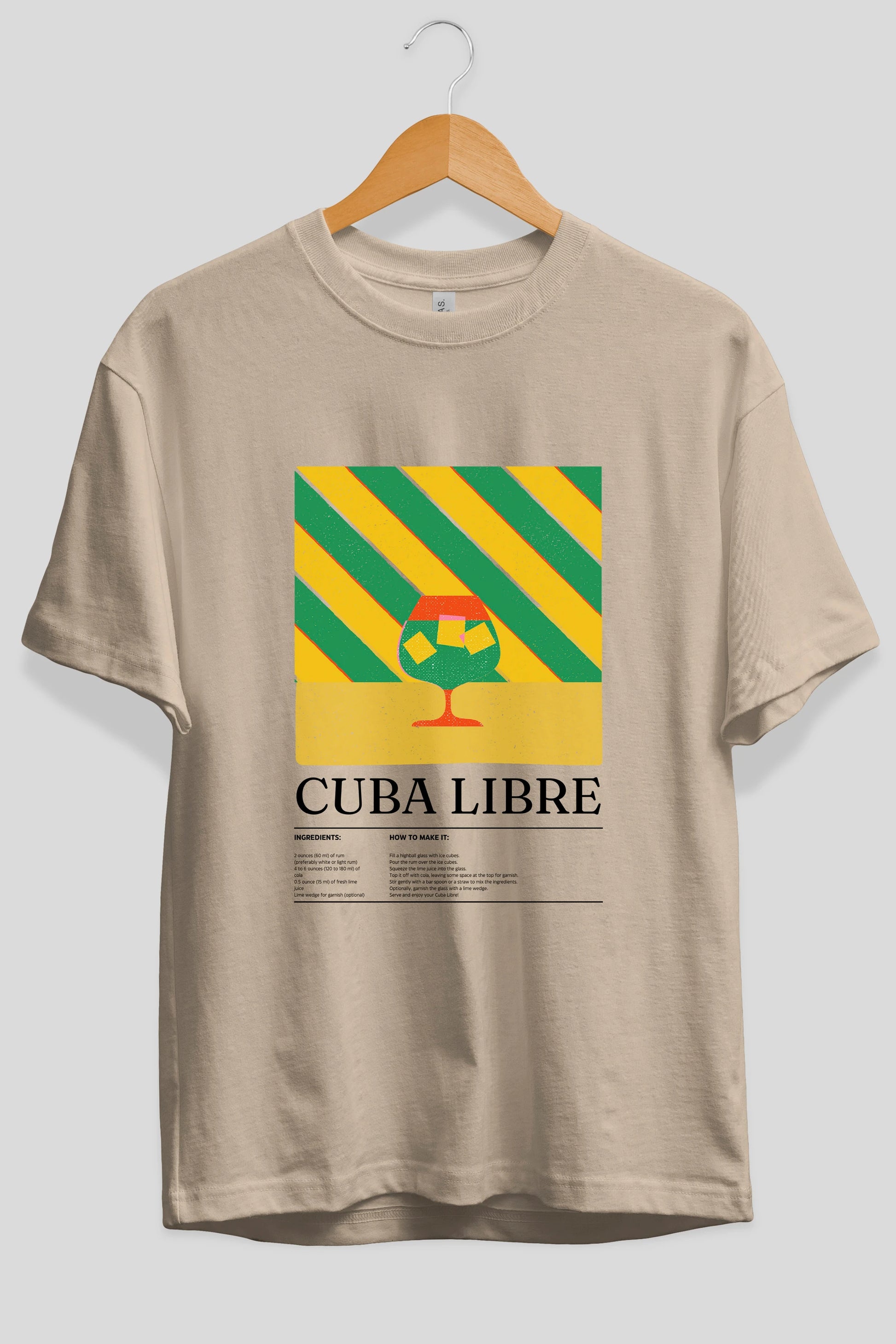 Cuba Libre Kokteyl Ön Baskılı Oversize t-shirt Erkek Kadın %100 Pamuk Bisiklet Yaka tişort
