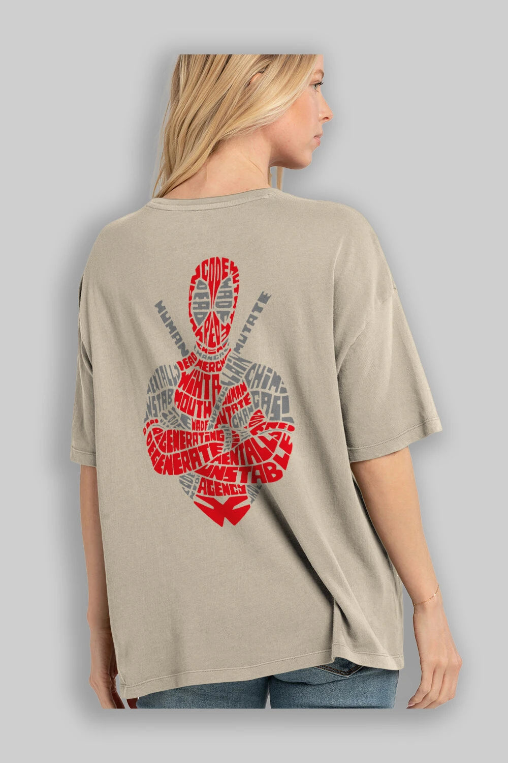 Deadpool (16) Arka Baskılı Oversize t-shirt Erkek Kadın Unisex %100 Pamuk Bisiklet Yaka tişort