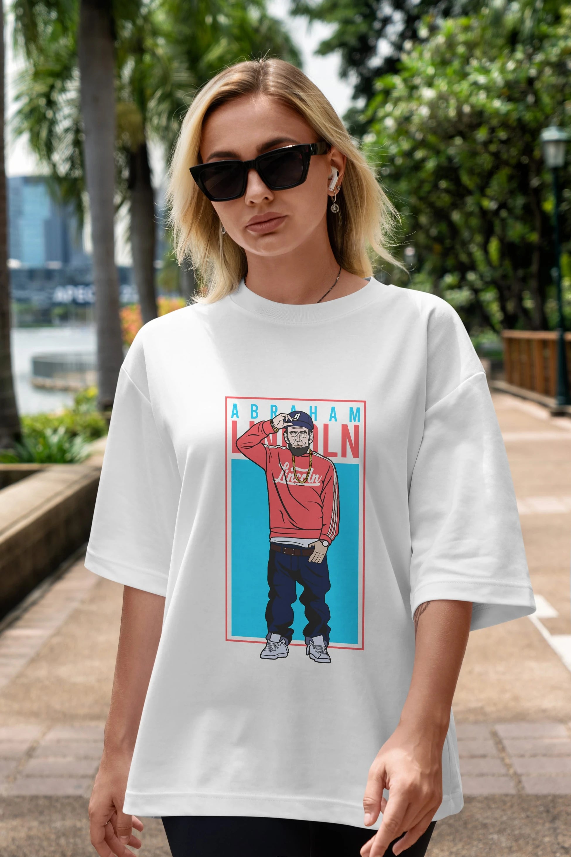 Abraham Lincoln Ön Baskılı Oversize t-shirt Erkek Kadın Unisex %100 Pamuk tişort