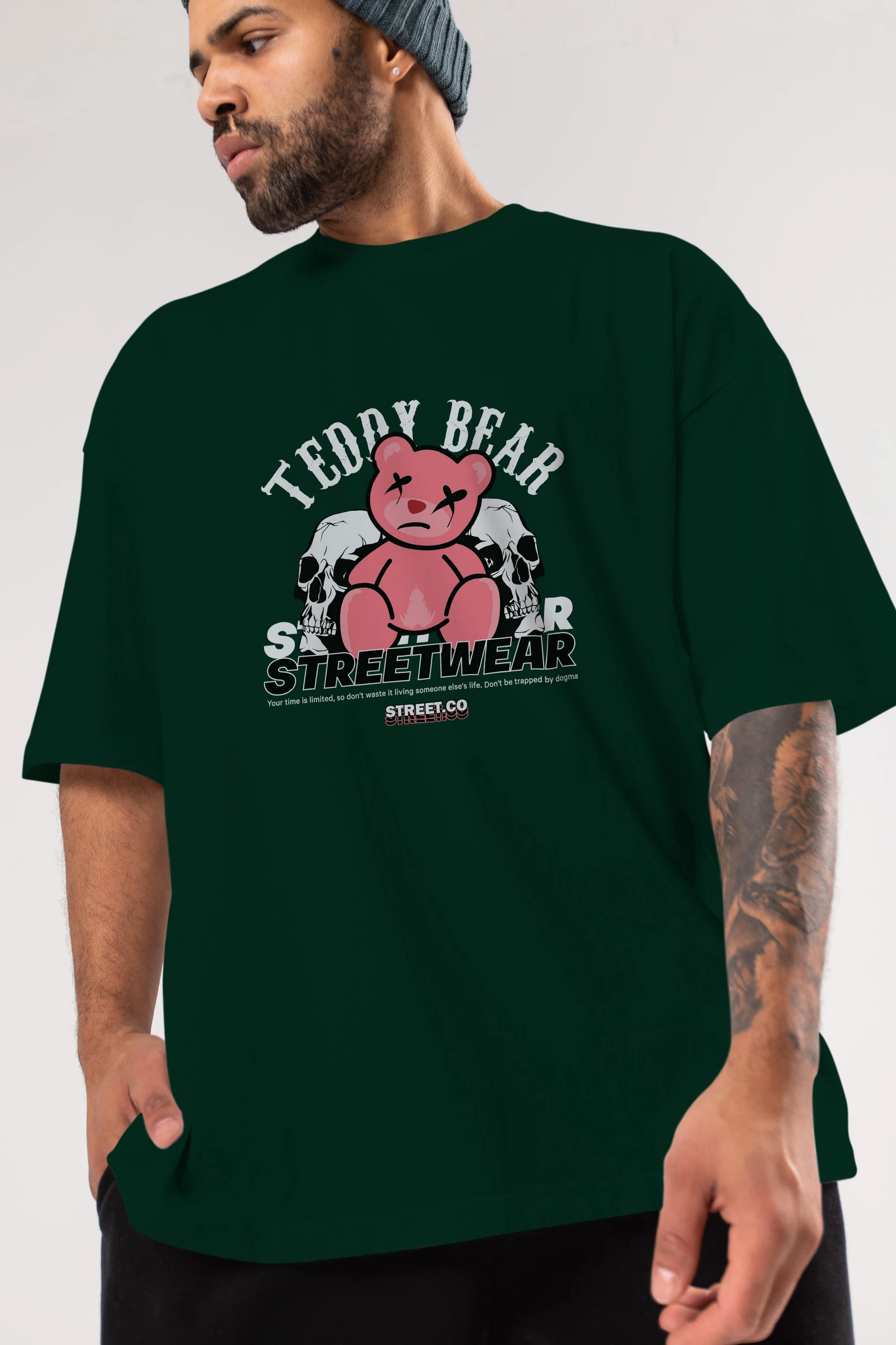 Teddy Bear Streetwear 2 Ön Baskılı Oversize t-shirt Erkek Kadın Unisex