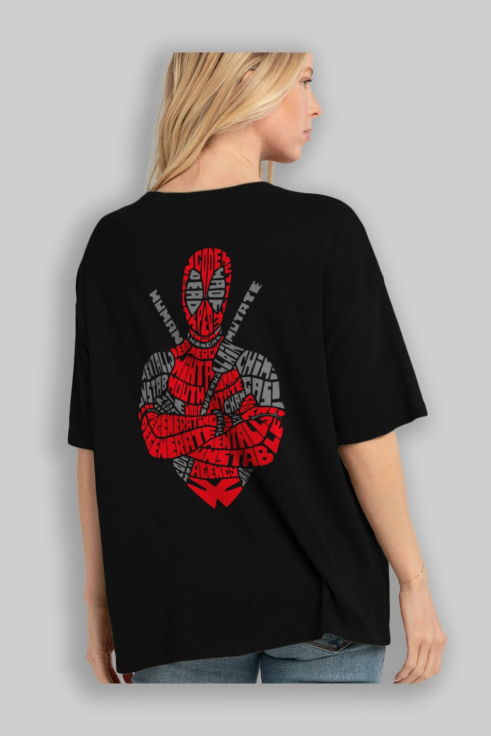 Deadpool (16) Arka Baskılı Oversize t-shirt Erkek Kadın Unisex %100 Pamuk Bisiklet Yaka tişort