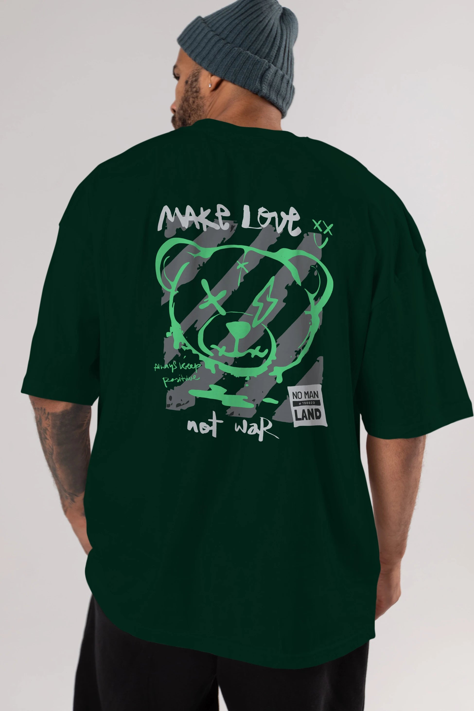 Make Love Bear Arka Baskılı Oversize t-shirt Erkek Kadın Unisex