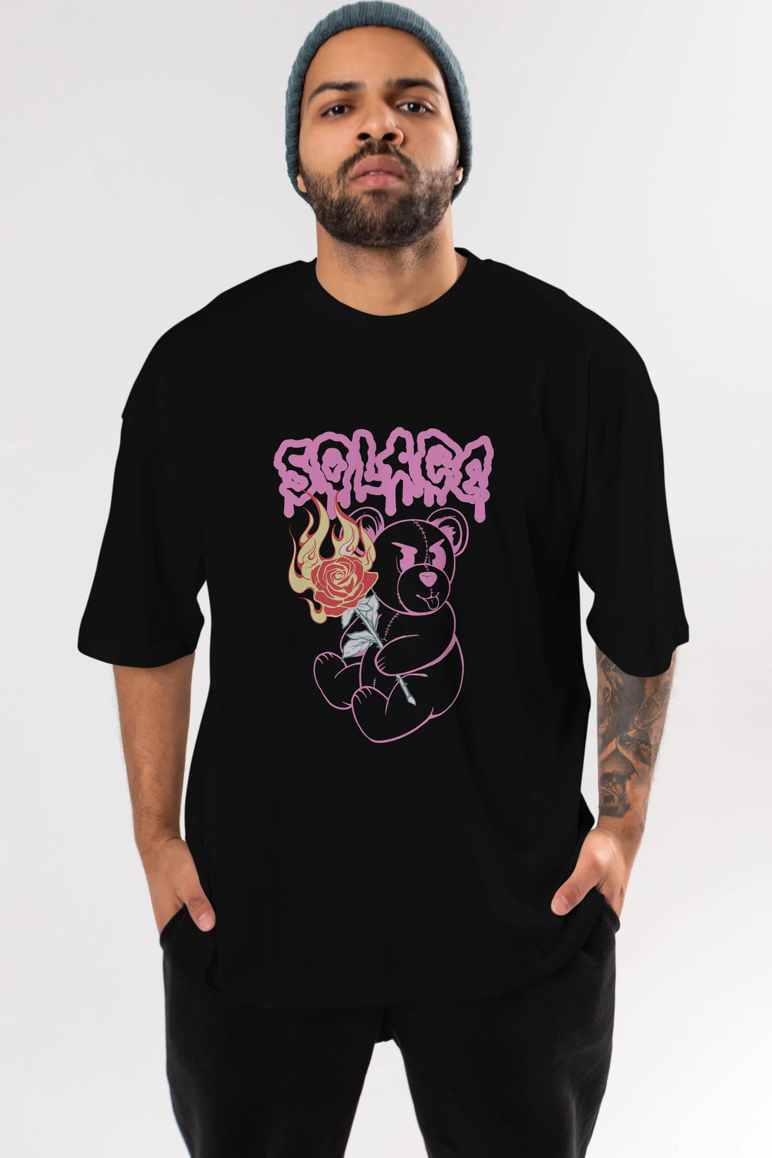 Solage Bear Ön Baskılı Oversize t-shirt Erkek Kadın Unisex