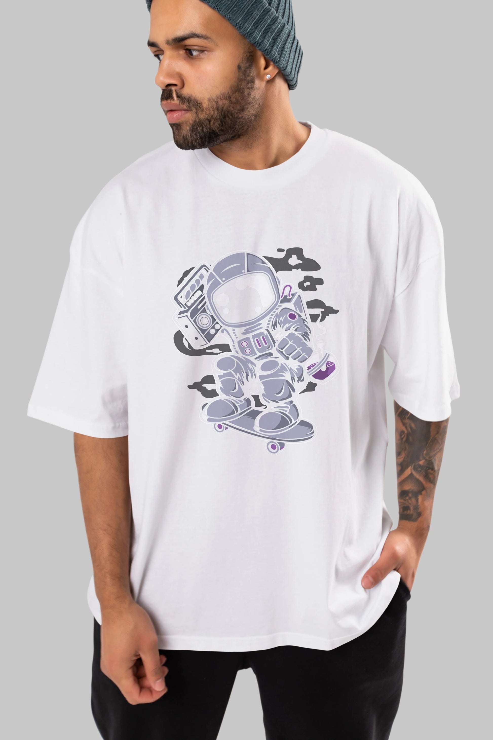Astroanut Skater Boombox Ön Baskılı Oversize t-shirt Erkek Kadın Unisex