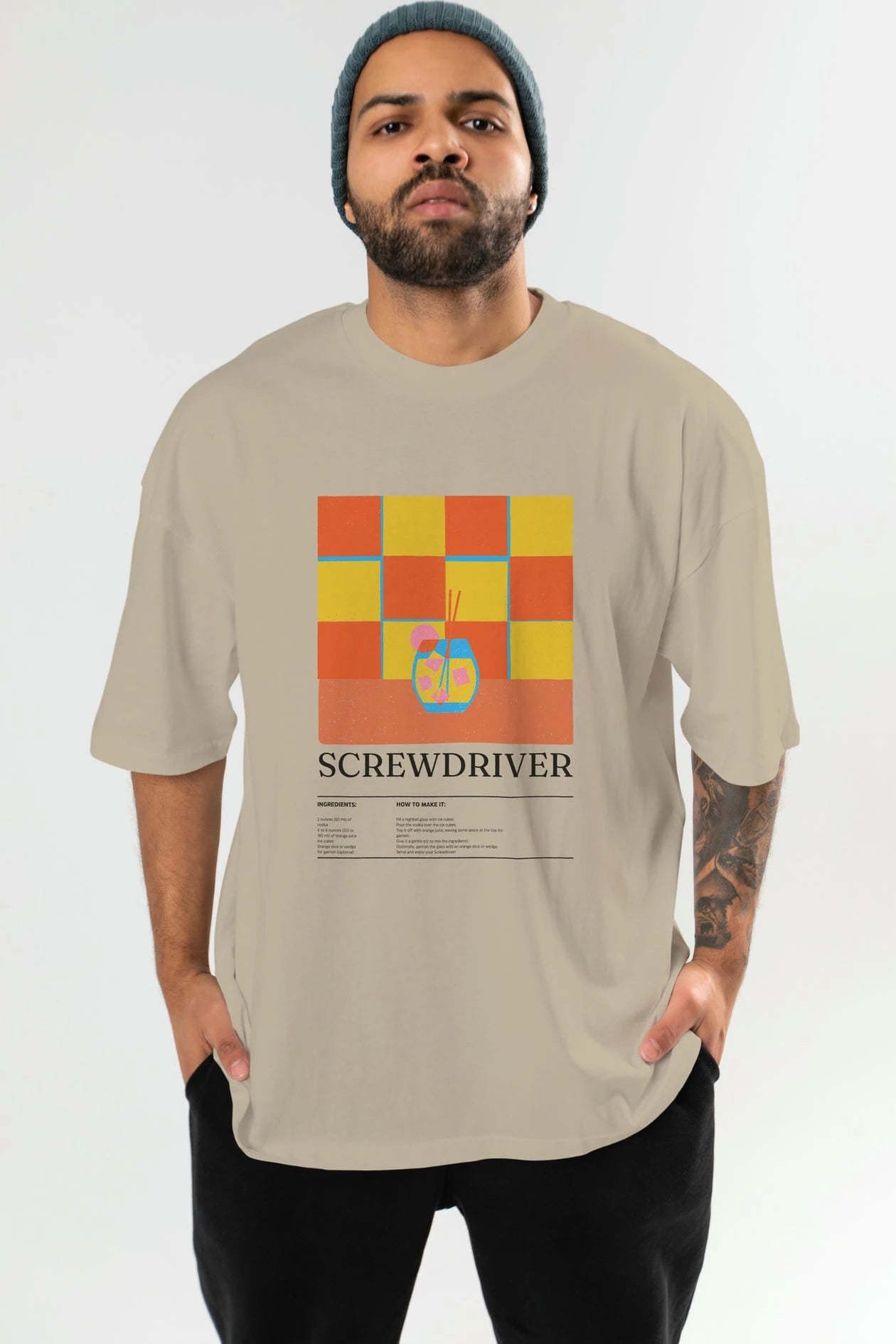 Screwdriver Kokteyl Ön Baskılı Oversize t-shirt Erkek Kadın %100 Pamuk Bisiklet Yaka tişort